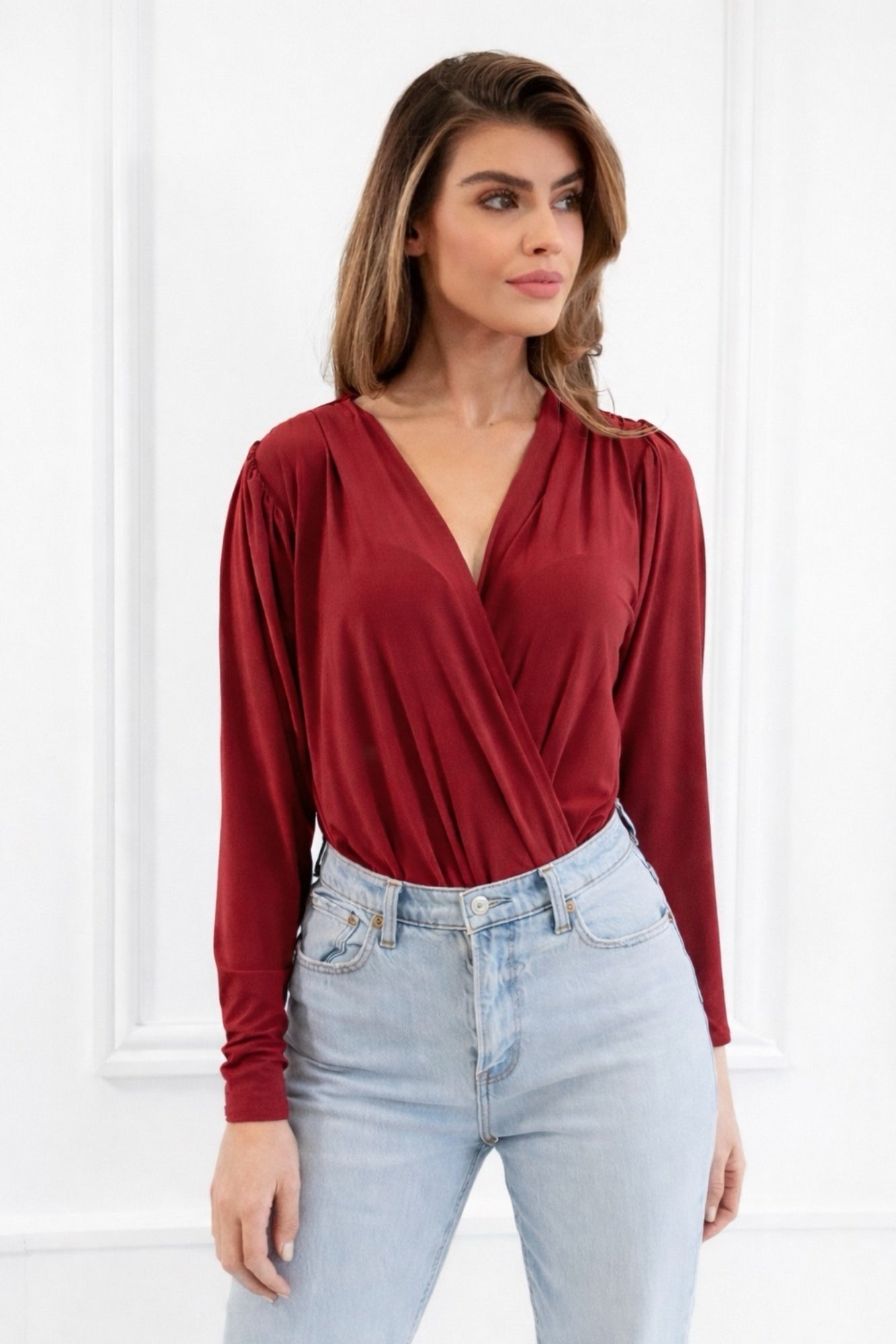 Honor Gold Dasha Berry Bodysuit With Long Sleeves