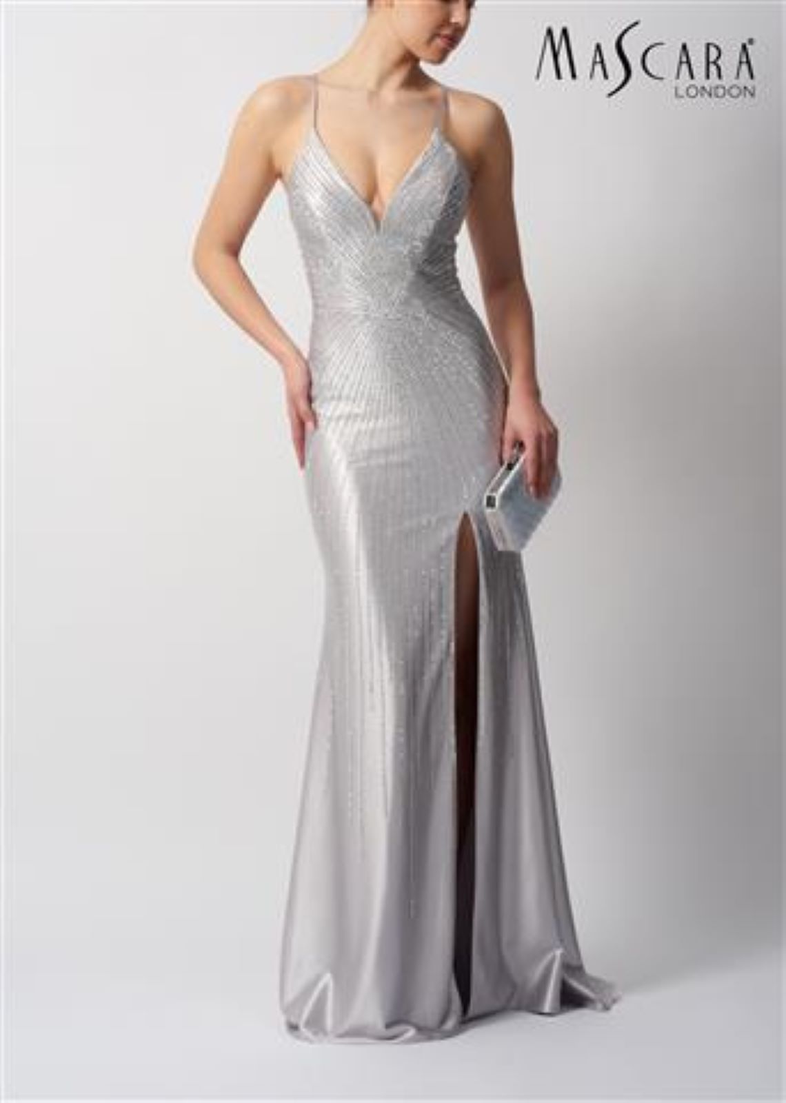 Mascara London Diamond Jersey Silver Gown