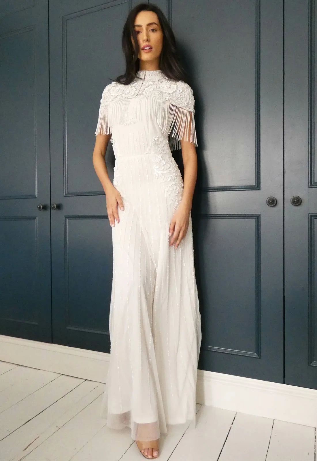 Raishma Couture White Mirabelle Embellished Maxi Dress-0
