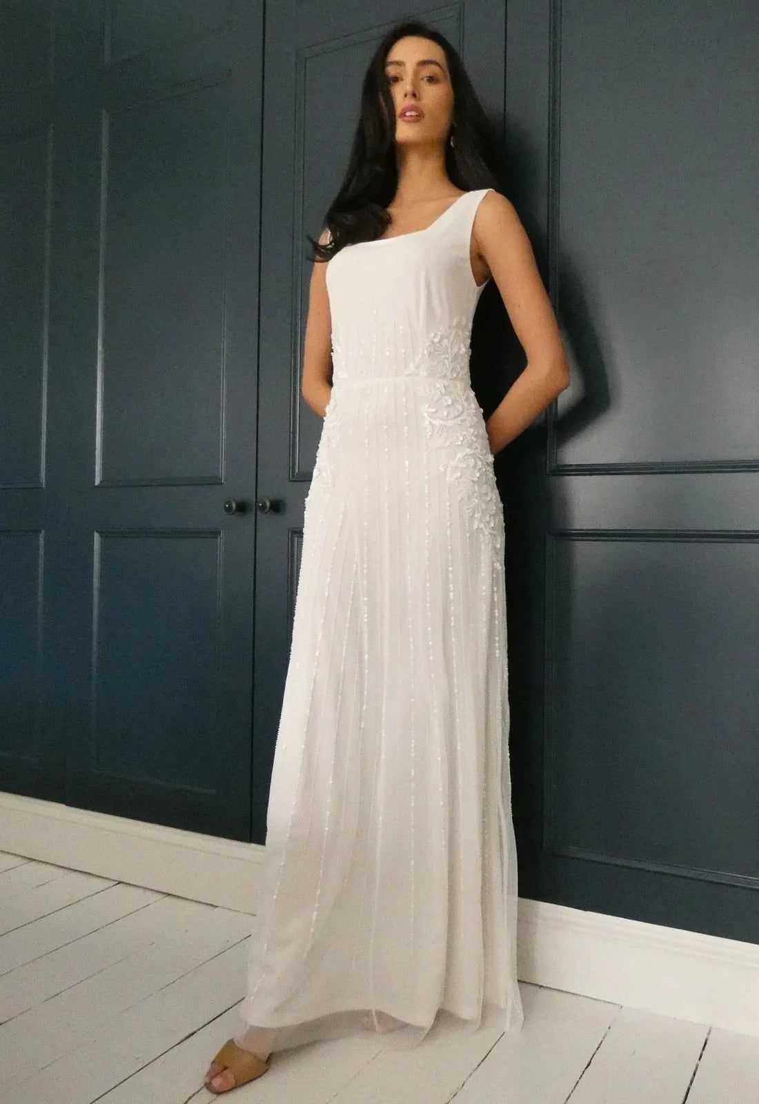 Raishma Couture White Mirabelle Embellished Maxi Dress-112597