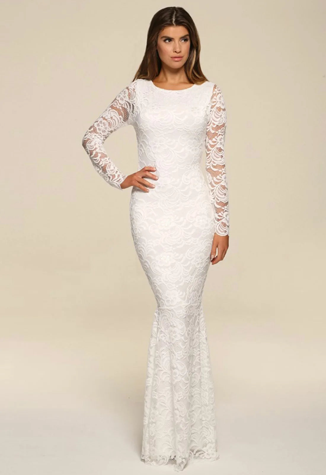 Honor Gold Faye Lace Backless Maxi in Ivory