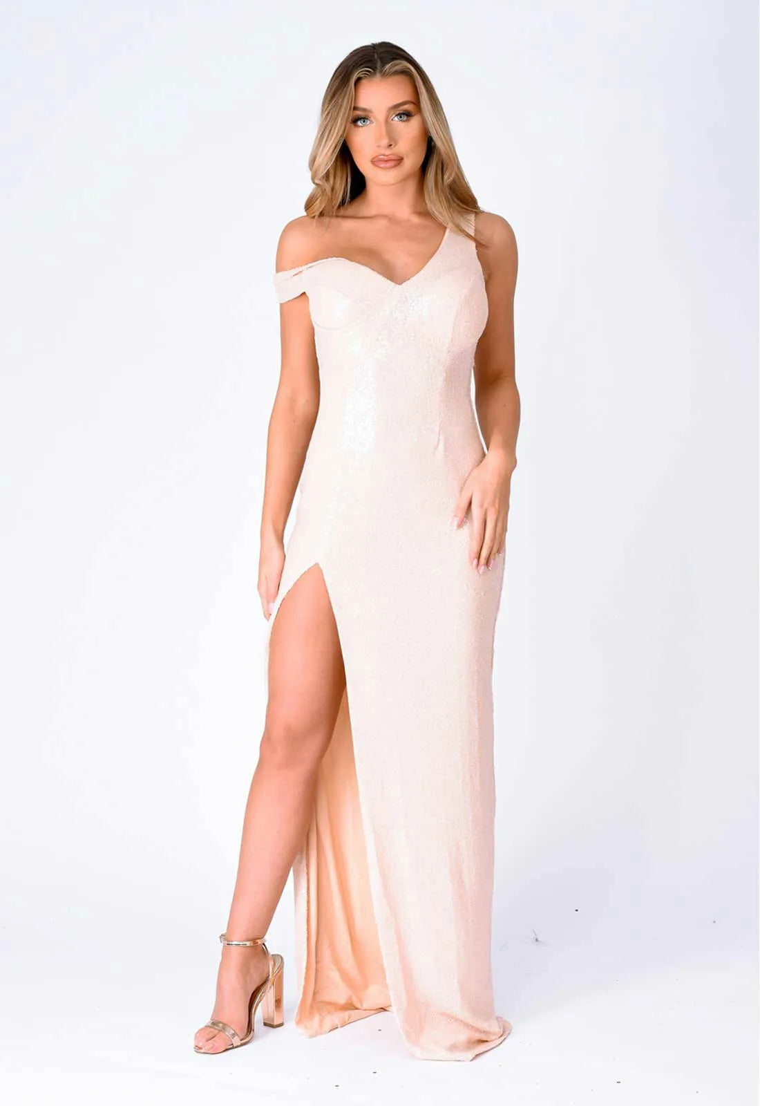 NAZZ Collection Champagne Marilyn Sequin Maxi Dress-0