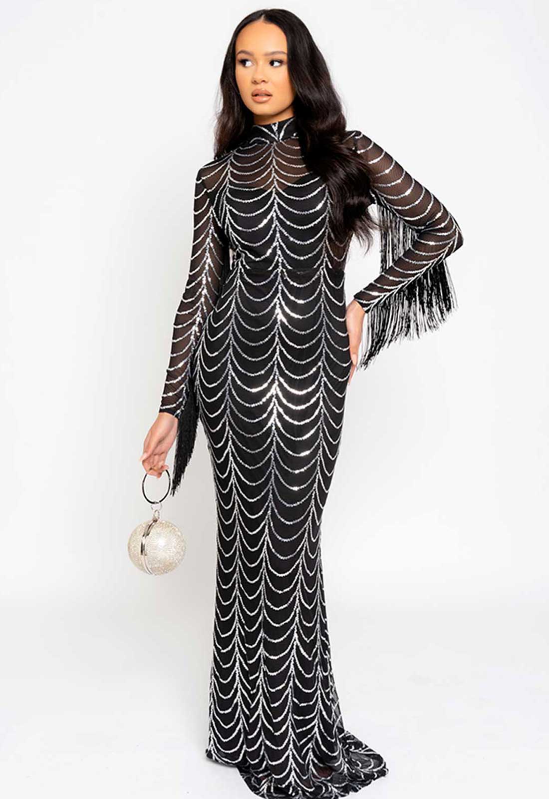 Nazz Collection Silver Hypnotic Maxi Dress-112367