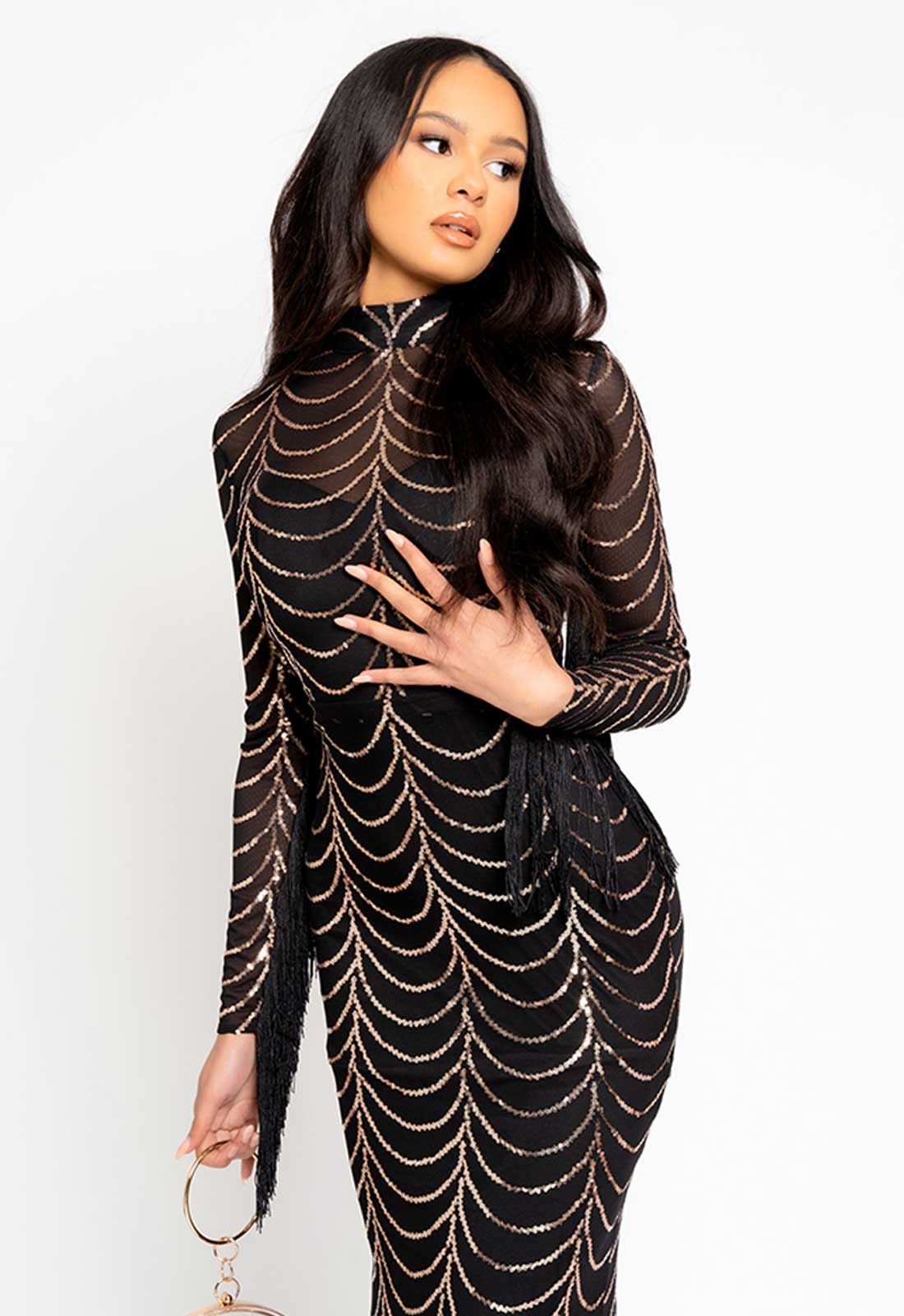 Nazz Collection Black Rose Gold Hypnotic Maxi Dress-112357