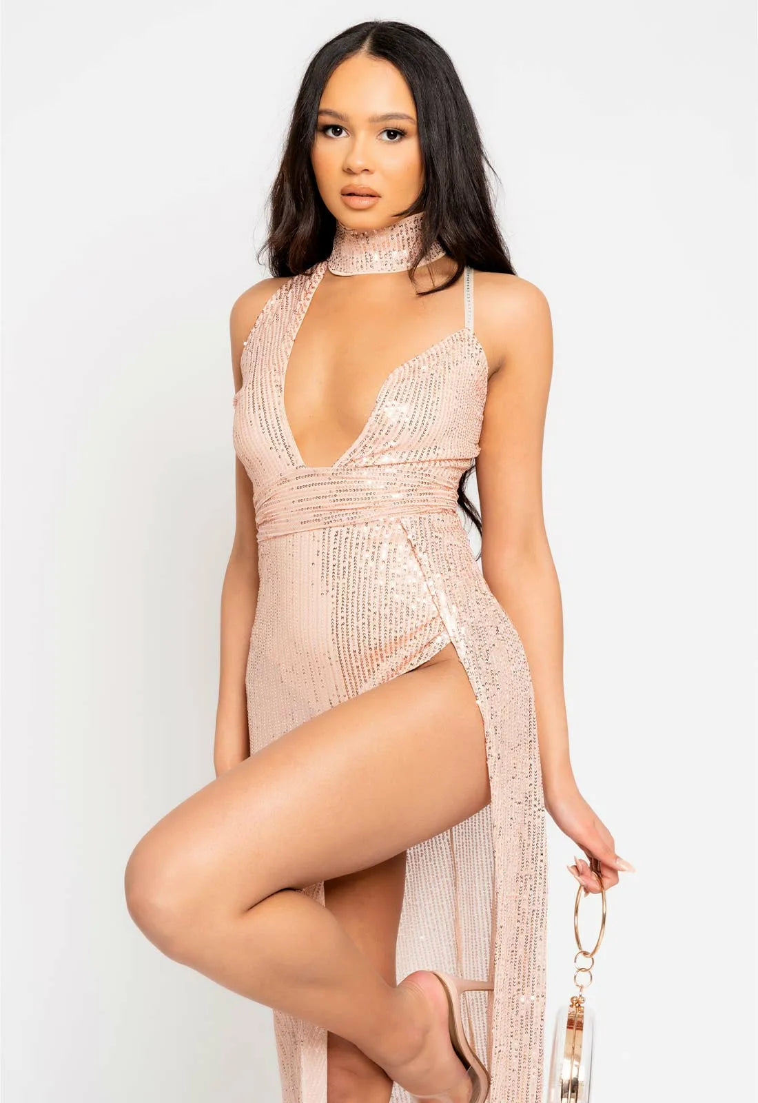 Nazz Collection Rose Gold One Night Only Sequin Maxi Dress-112101