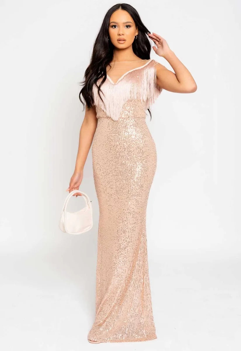 Nazz Collection Rose Gold Kendal Sequin Maxi Dress