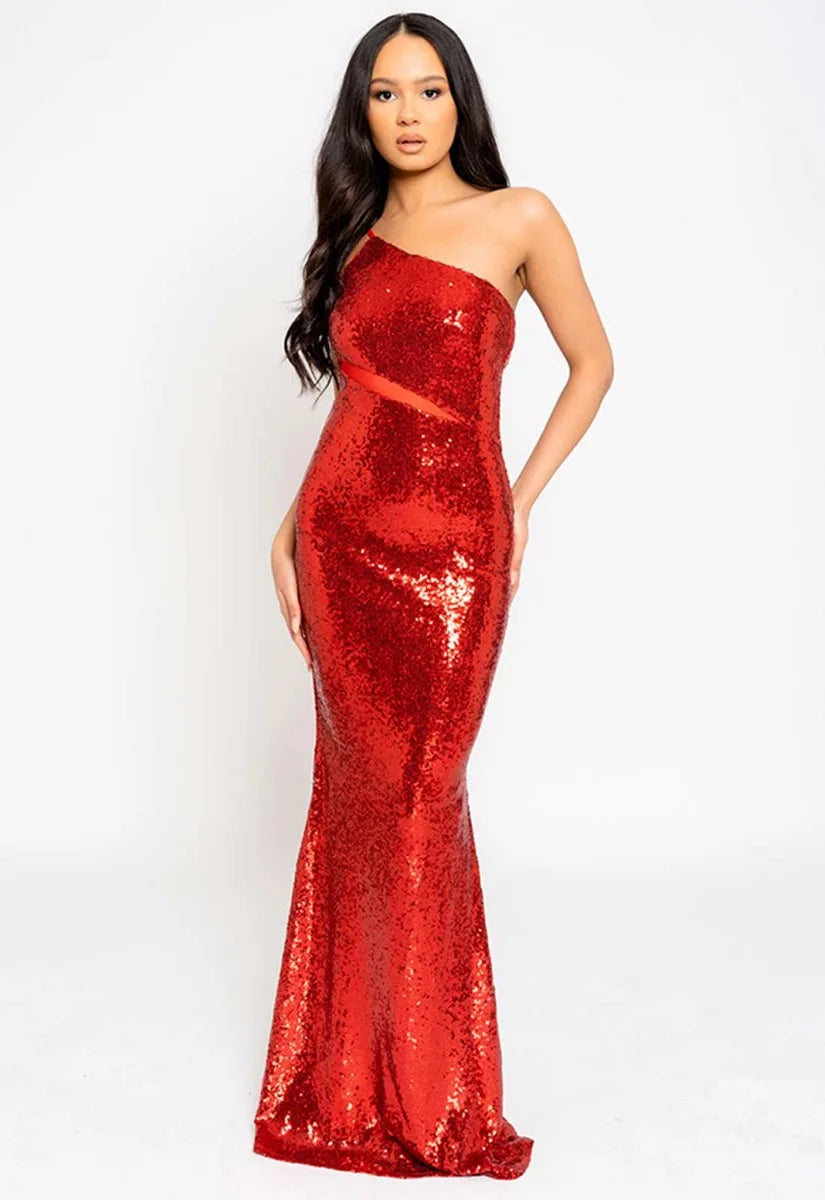 Nazz Collection Red Phantasy Sequin Maxi Dress