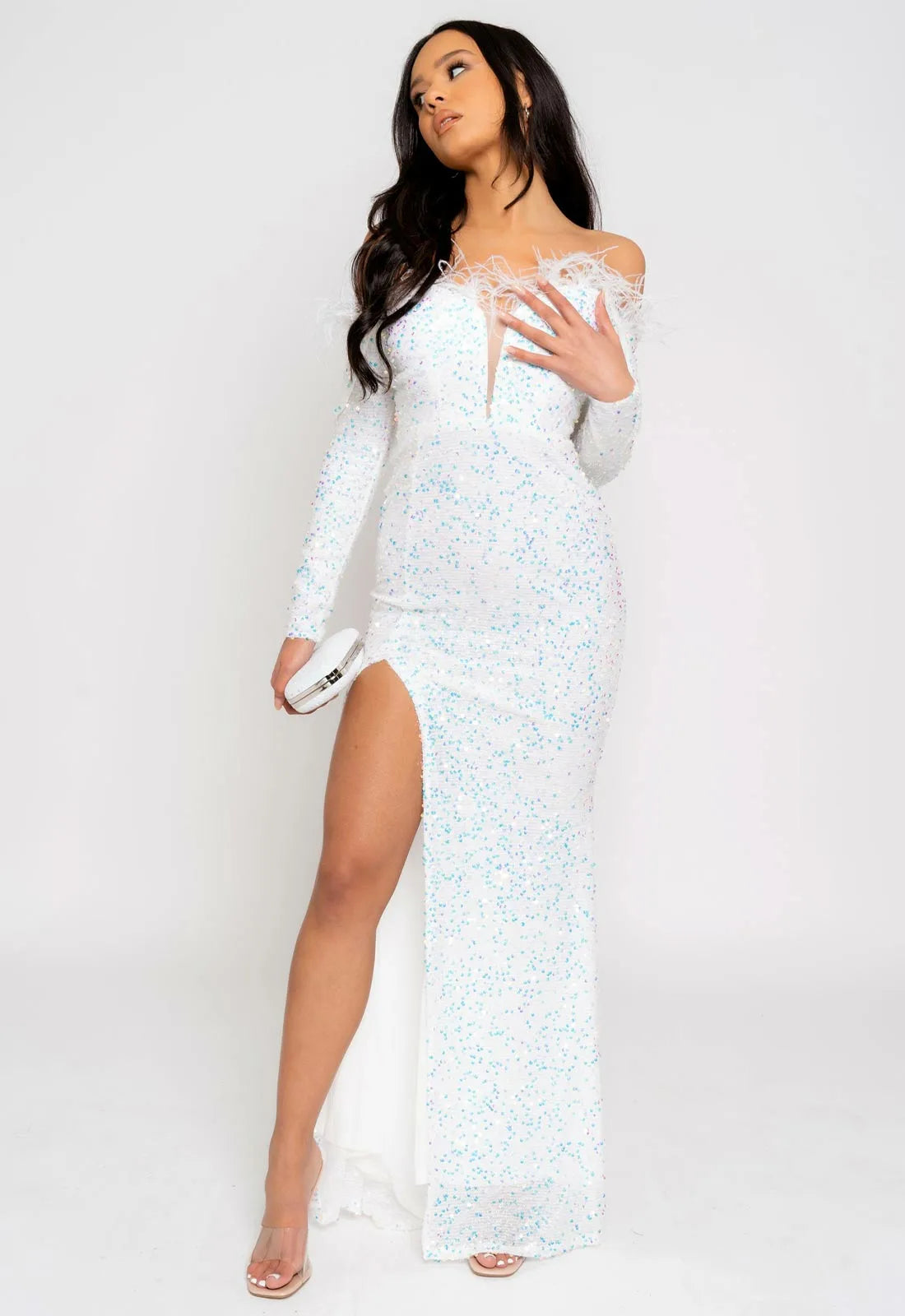 Nazz Collection White Eternity Sequin Maxi Dress-112089