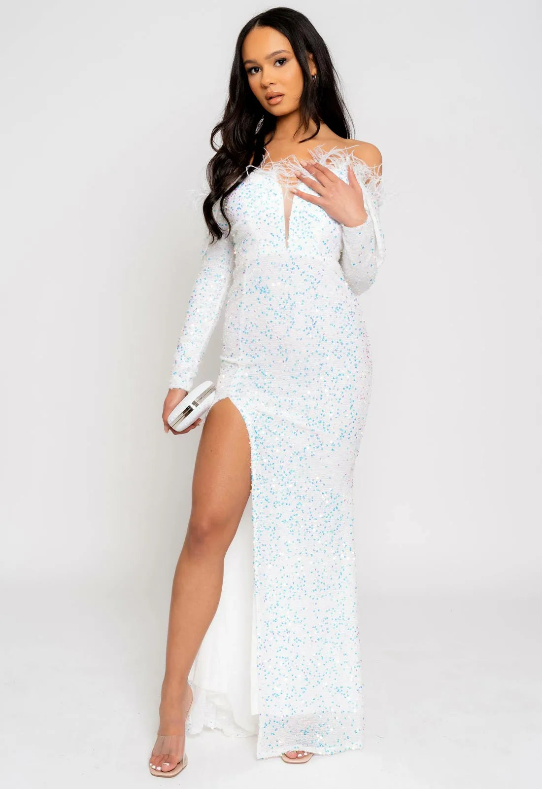 Nazz Collection White Eternity Sequin Maxi Dress-112088