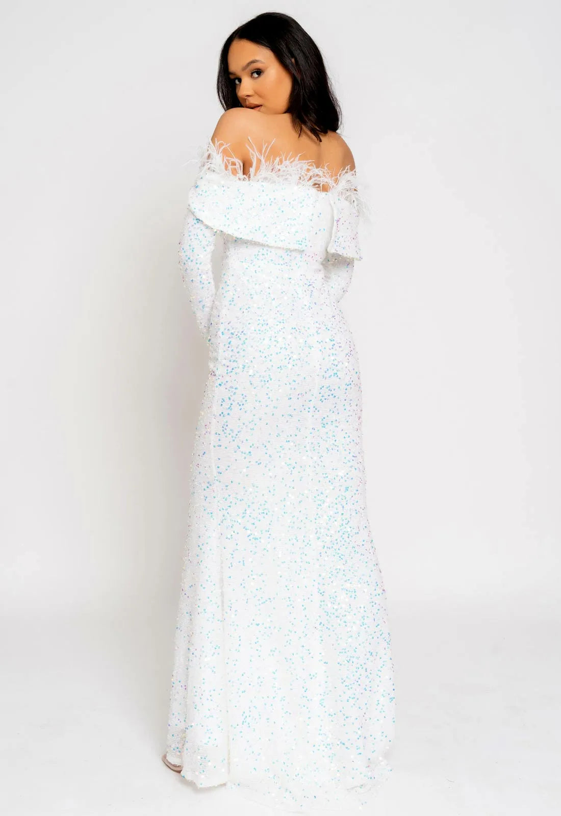 Nazz Collection White Eternity Sequin Maxi Dress-112087