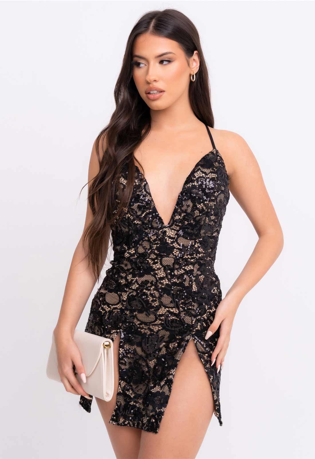 Nazz Collection Black Invite Only Lace Mini Dress-0