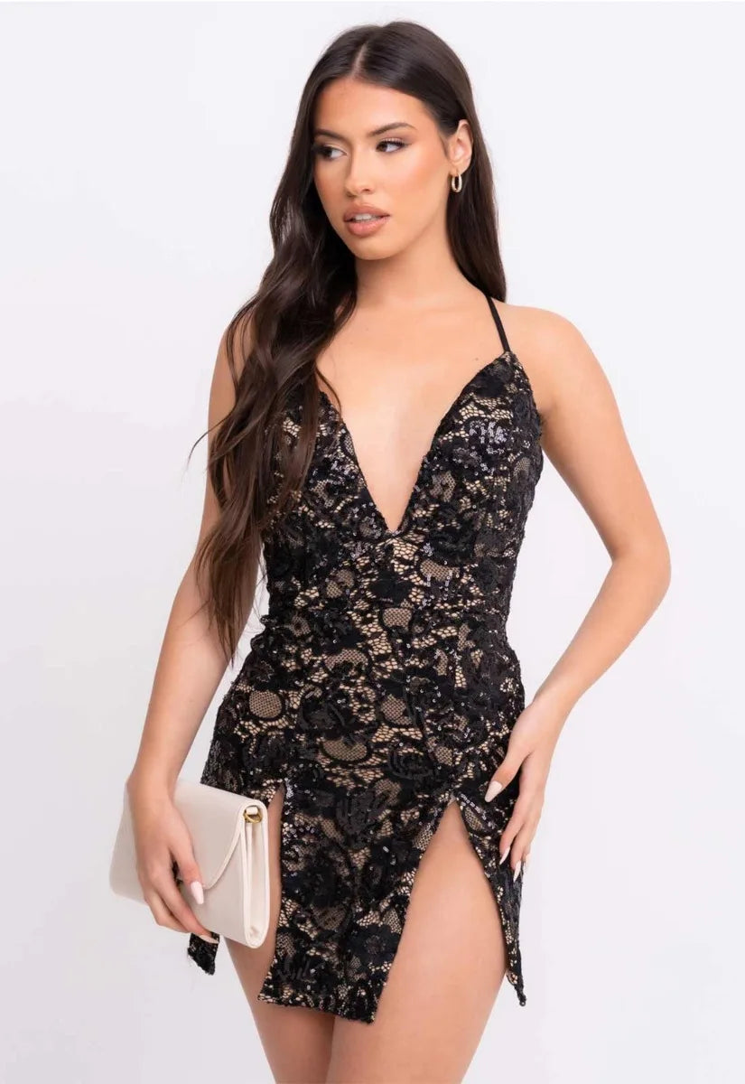 Nazz Collection Black Invite Only Lace Mini Dress