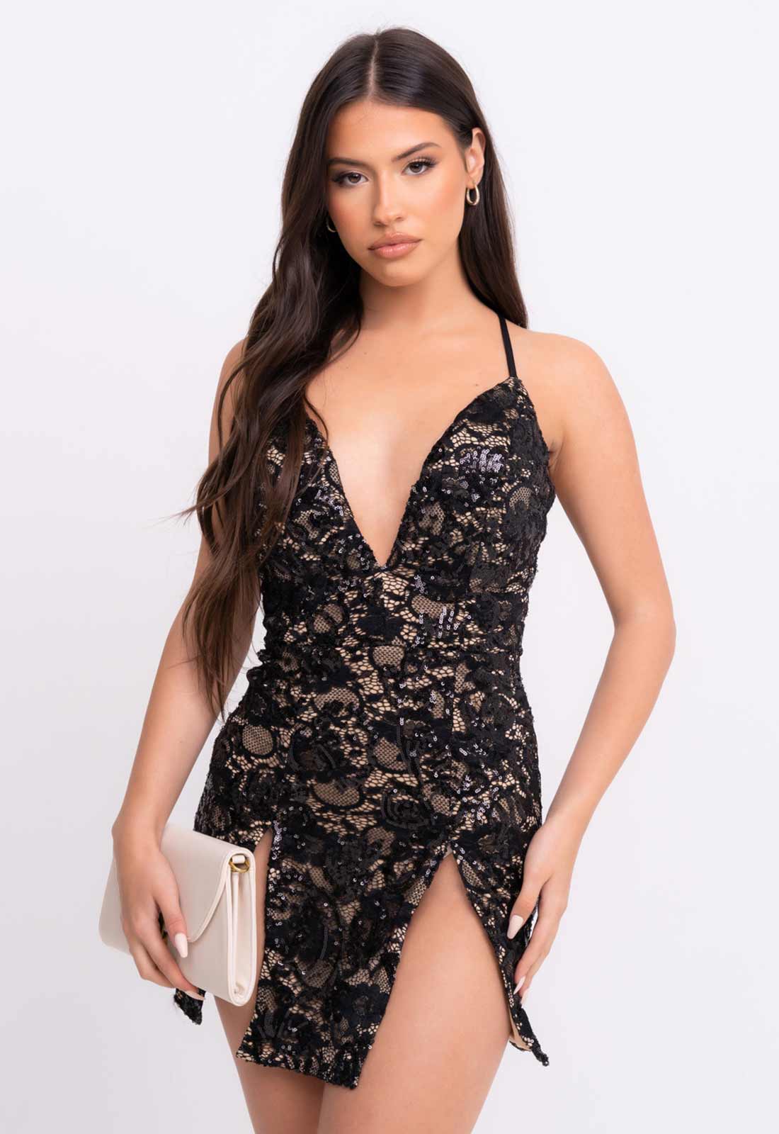 Nazz Collection Black Invite Only Lace Mini Dress-106917