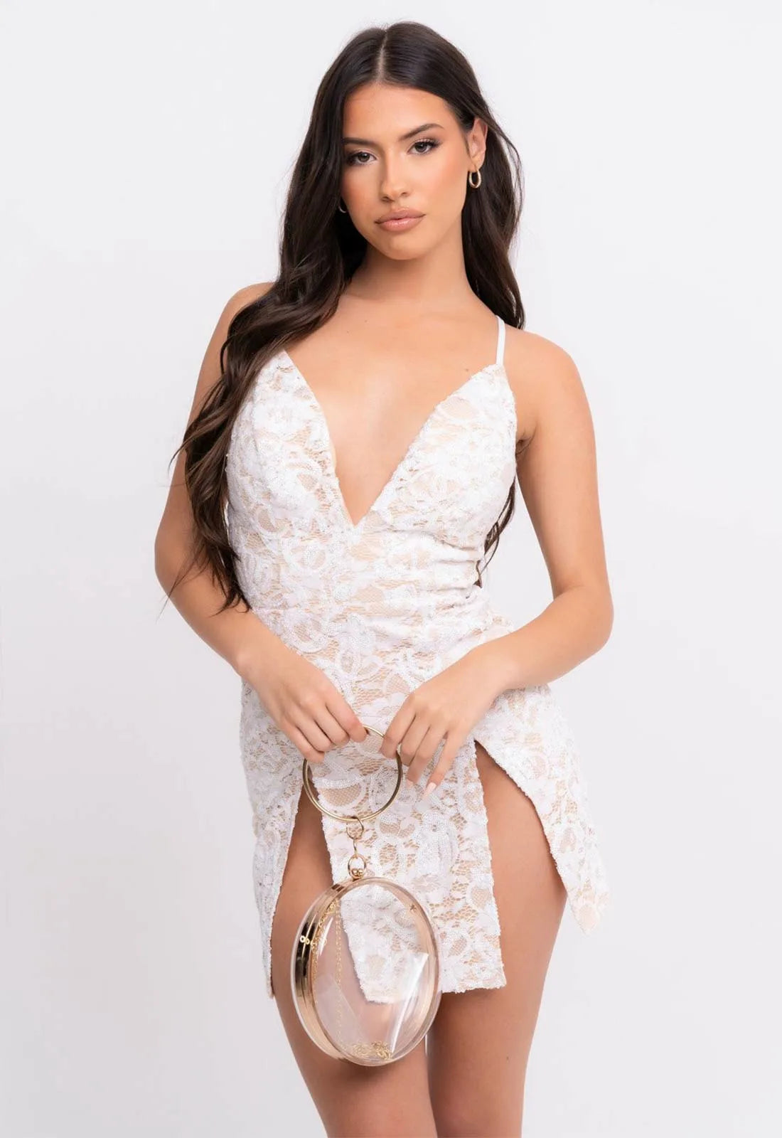 Nazz Collection White Invite Only Lace Mini Dress-0