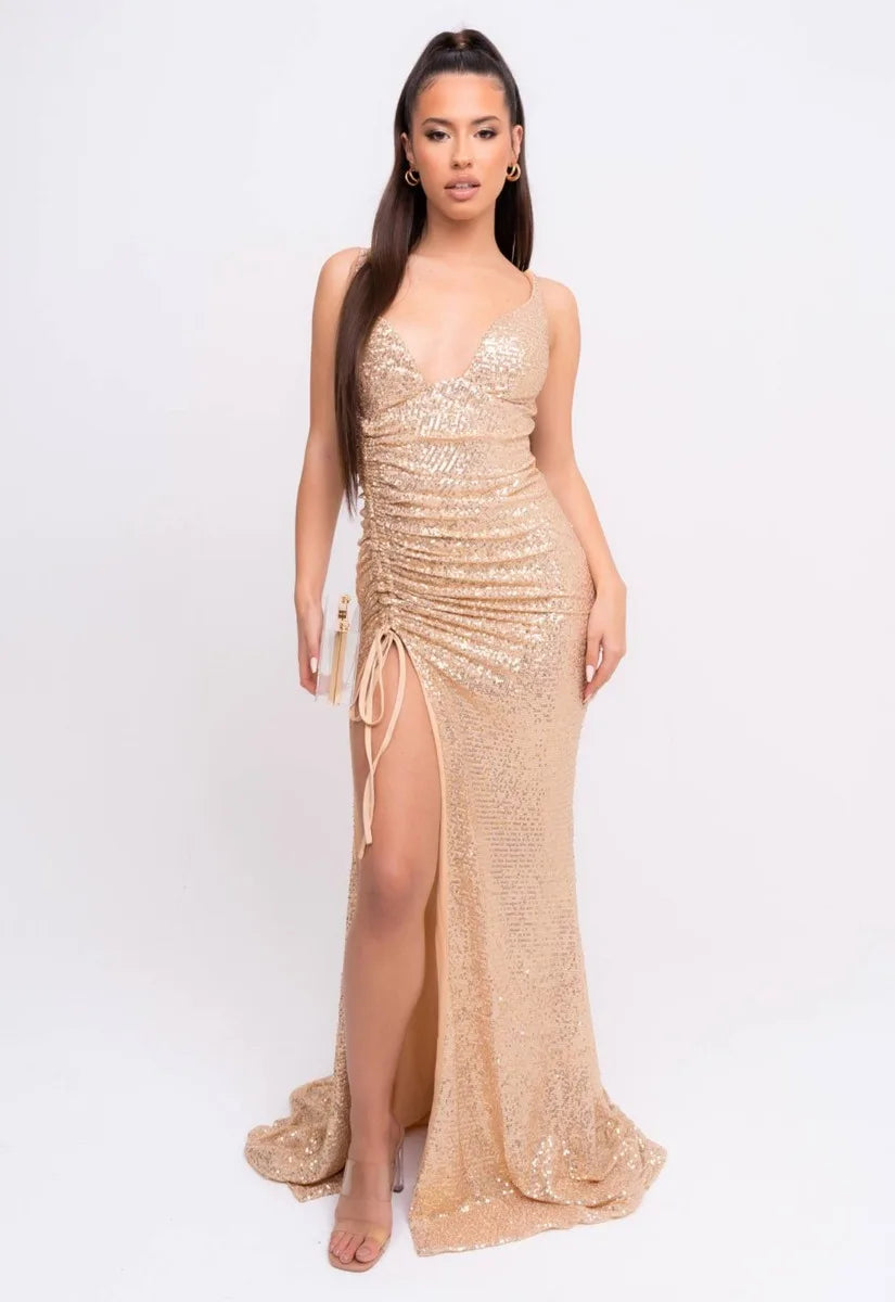 Nazz Collection Gold Majestic Sequin Maxi Dress
