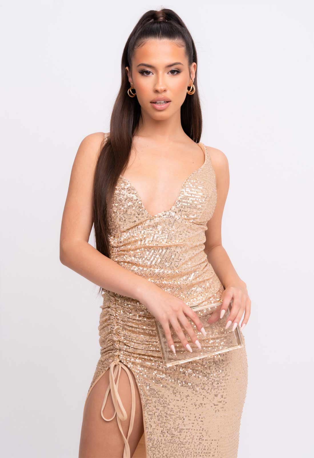 Nazz Collection Gold Majestic Sequin Maxi Dress-107013