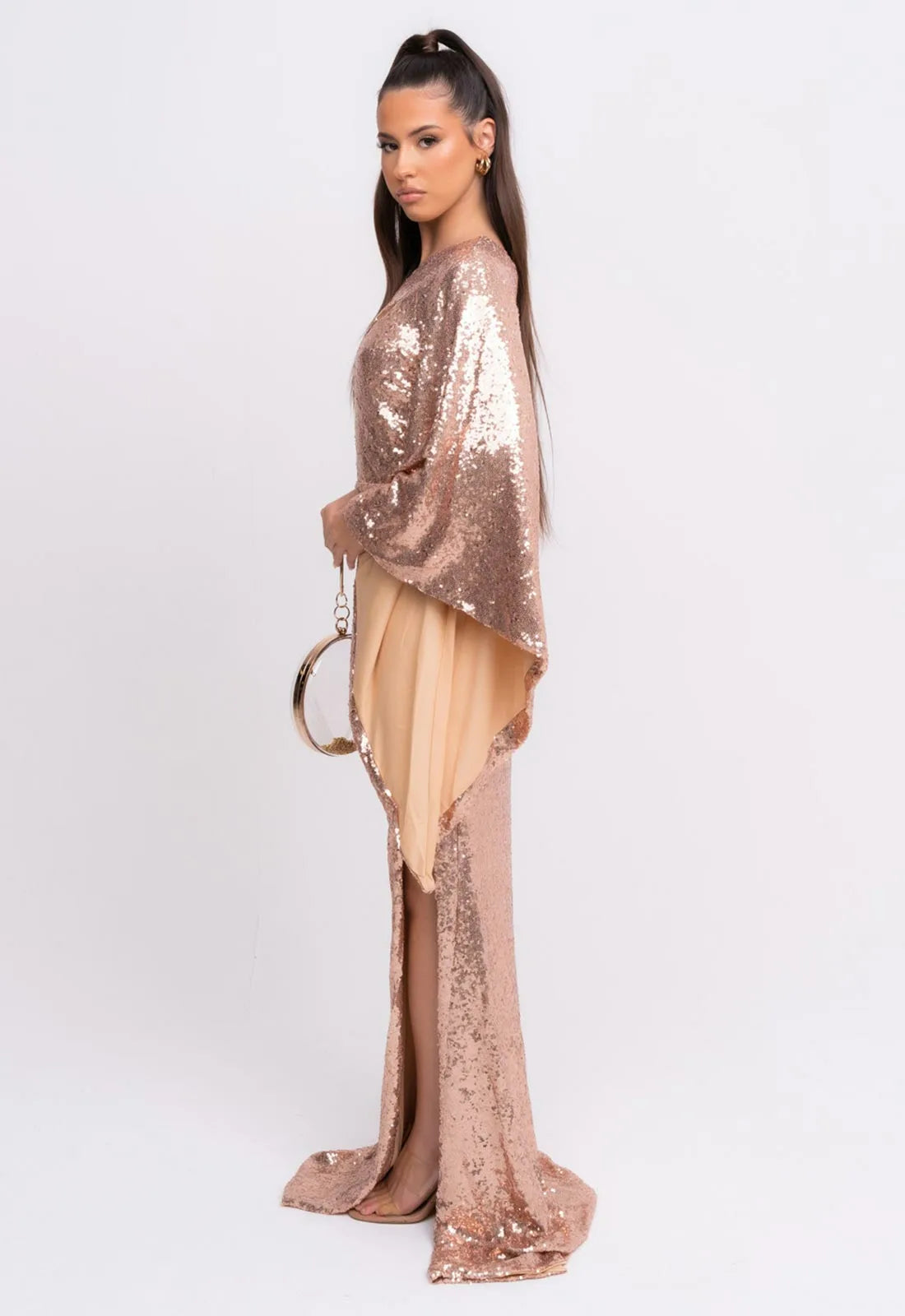 Nazz Collection Rose Gold Halo Sequin Maxi Dress-107034
