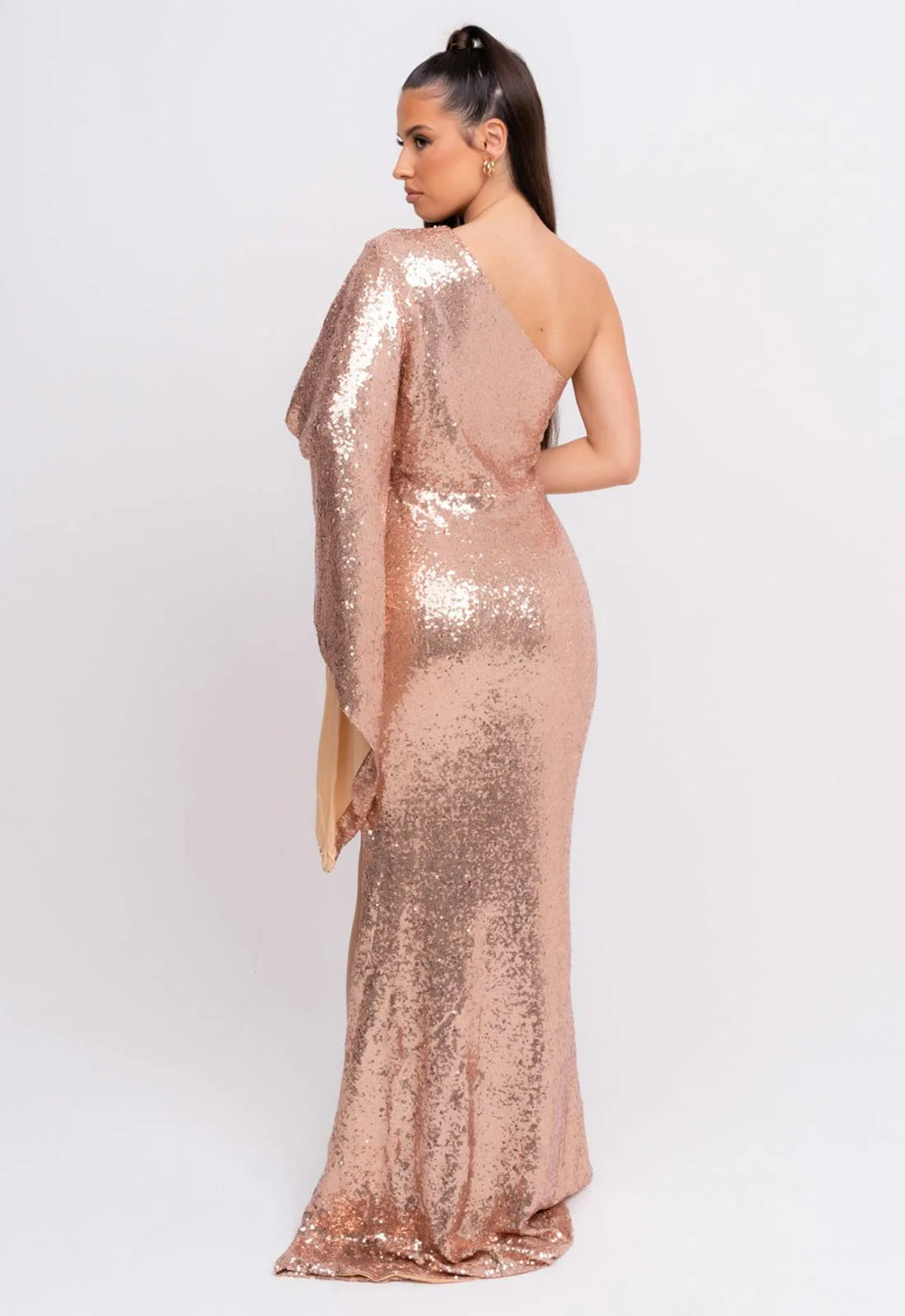 Nazz Collection Rose Gold Halo Sequin Maxi Dress-107036