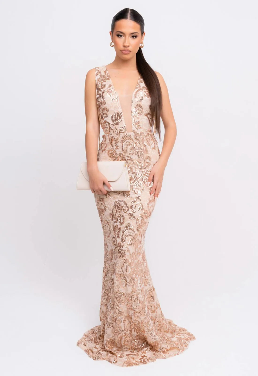 Nazz Collection Rose Gold Flora Lace Maxi Dress-0