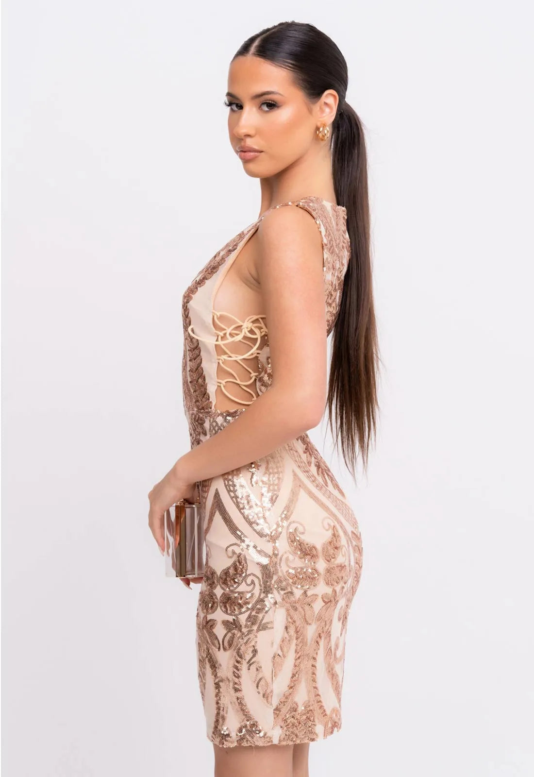 Nazz Collection Rose Gold Forever Sequin Mini Dress-107116