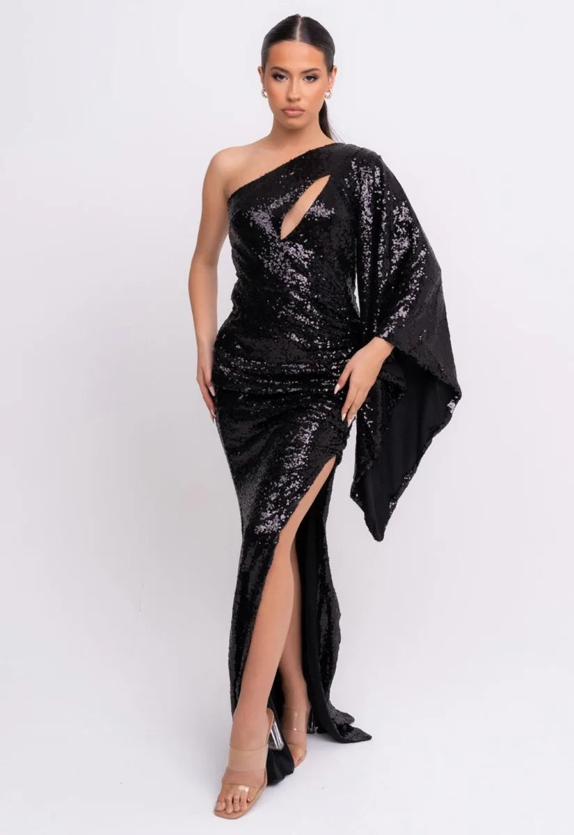 Nazz Collection Black Halo Sequin Maxi Dress