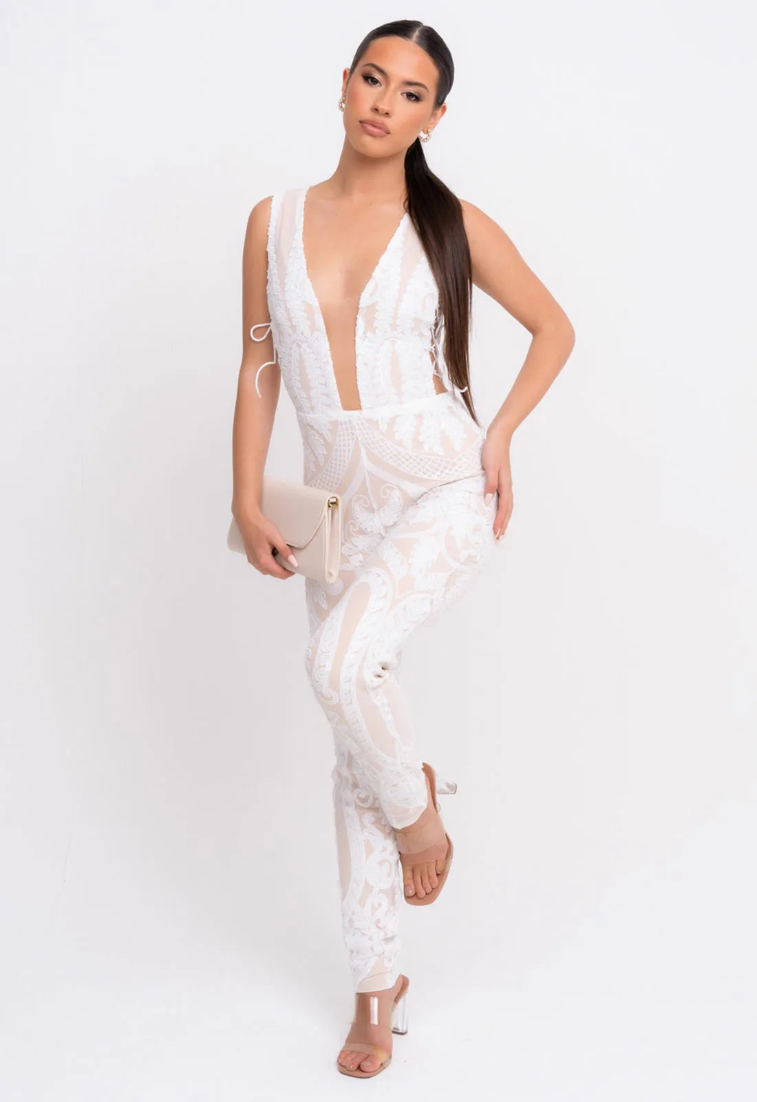 Nazz Collection White Epic Sequin Jumpsuit-107097