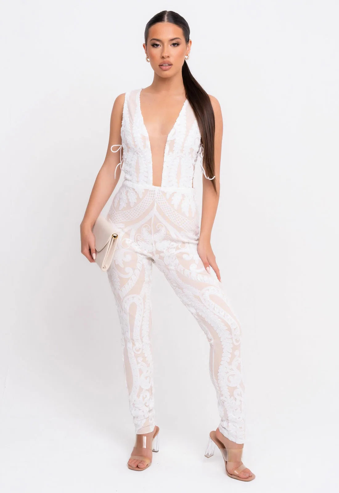 Nazz Collection White Epic Sequin Jumpsuit-107096