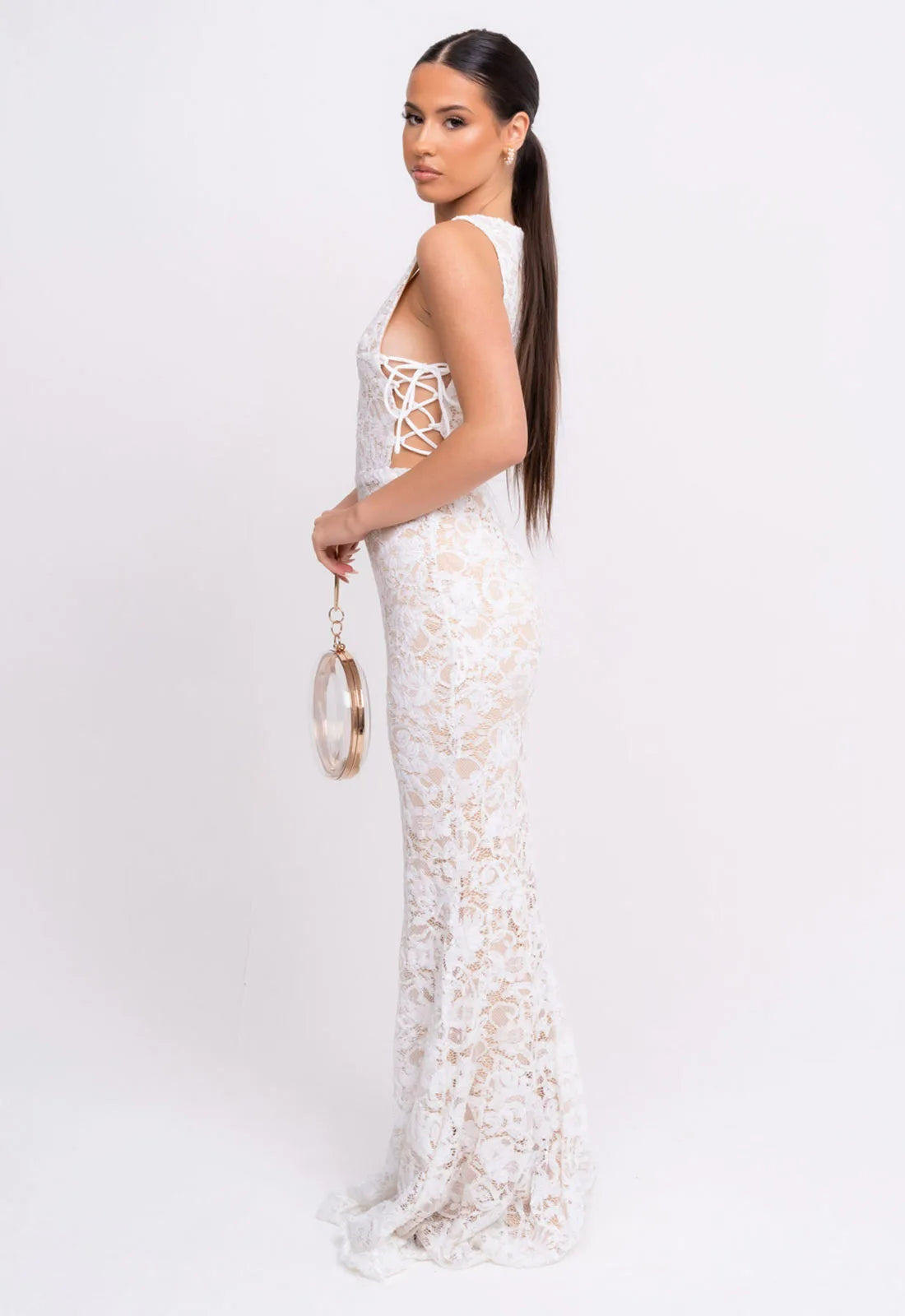 Nazz Collection White Flora Lace Maxi Dress-107160