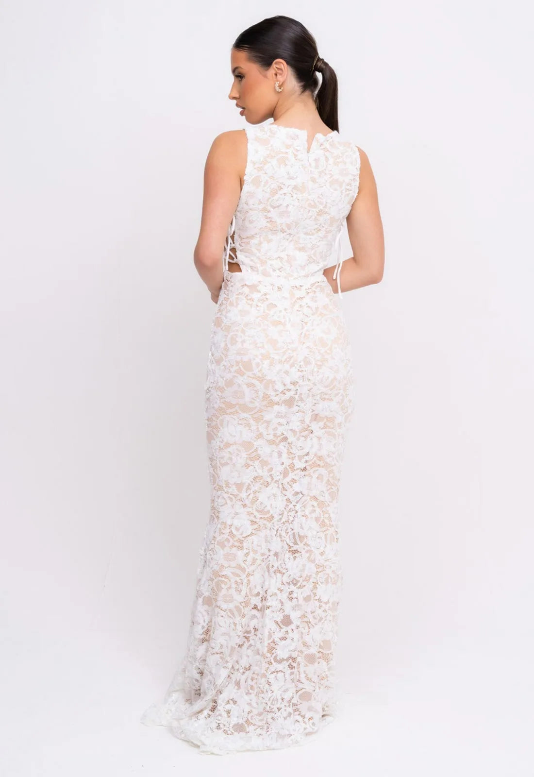 Nazz Collection White Flora Lace Maxi Dress-107161