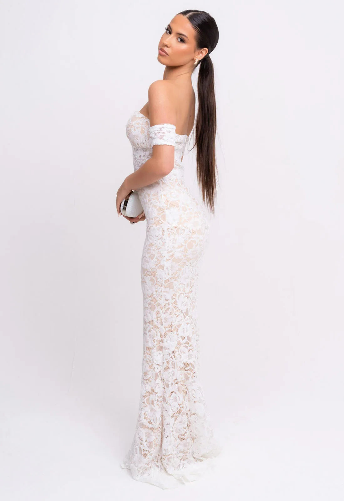 Nazz Collection White Daydreamer Lace Maxi Dress-107077