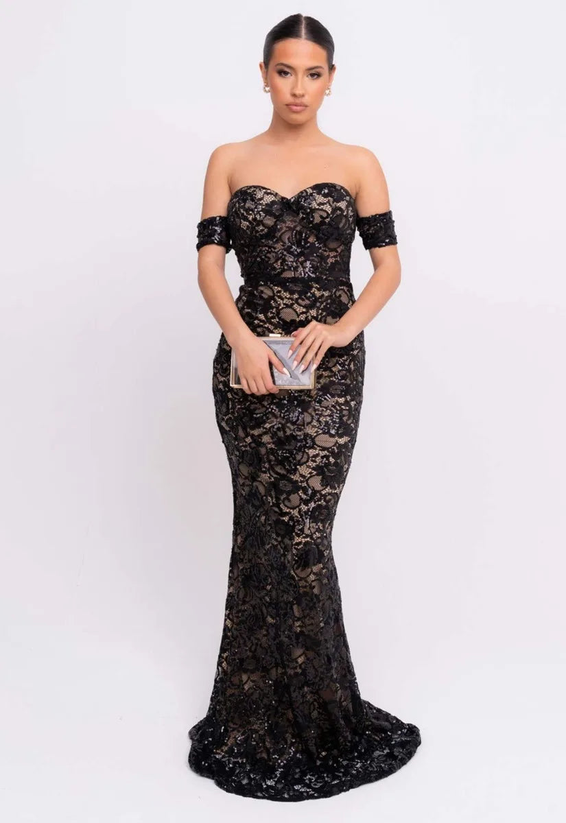 Nazz Collection Black Daydreamer Lace Maxi Dress