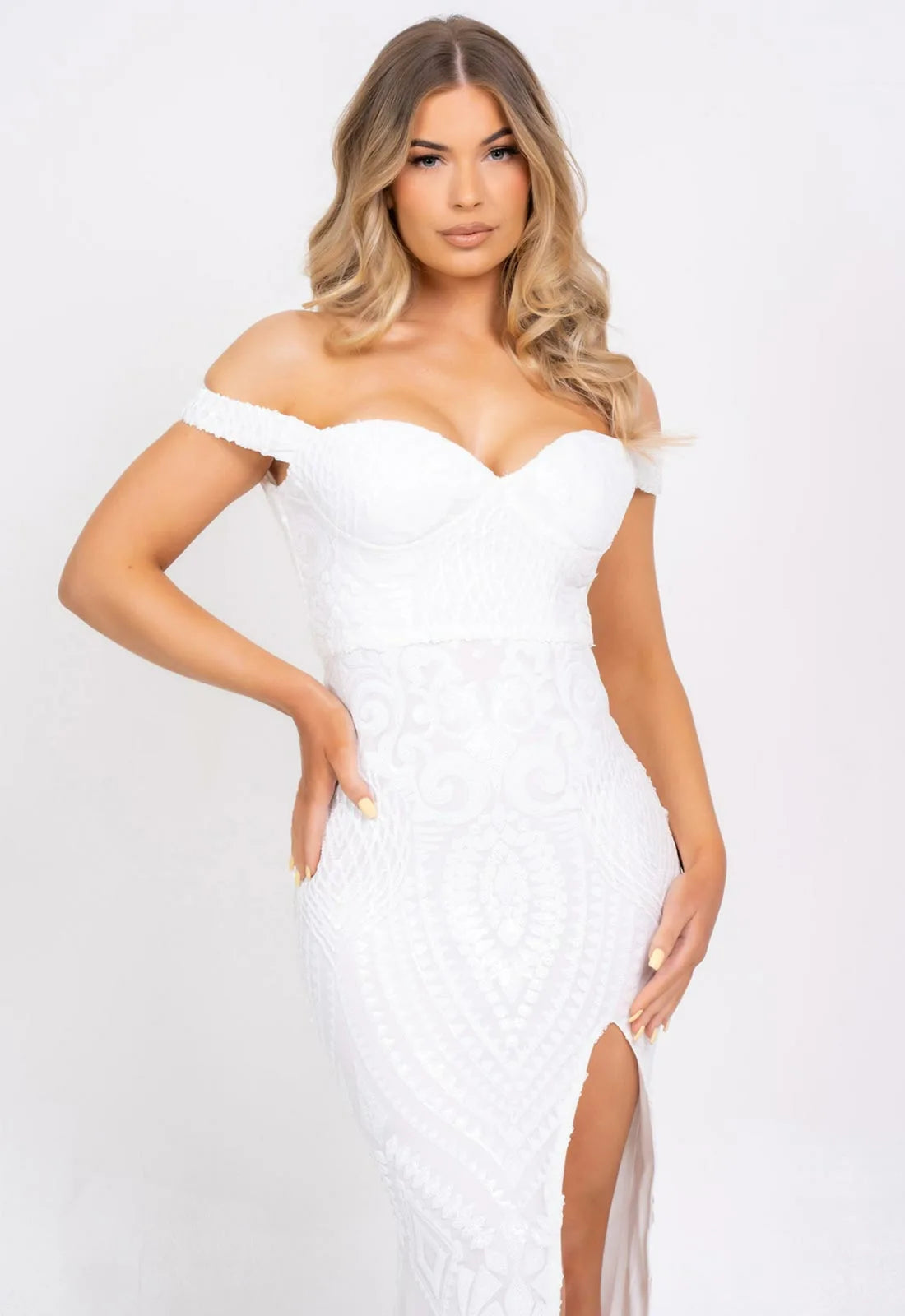 Nazz Collection White Angelika Sequin Maxi Dress-99895