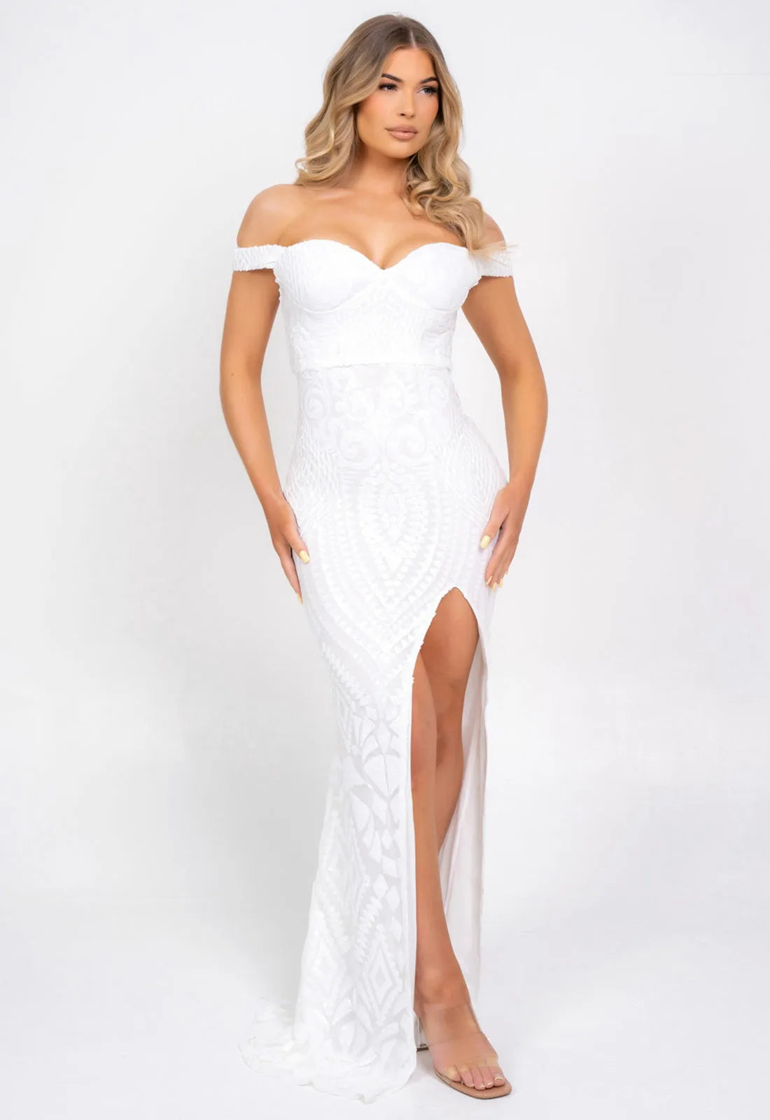 Nazz Collection White Angelika Sequin Maxi Dress-99897