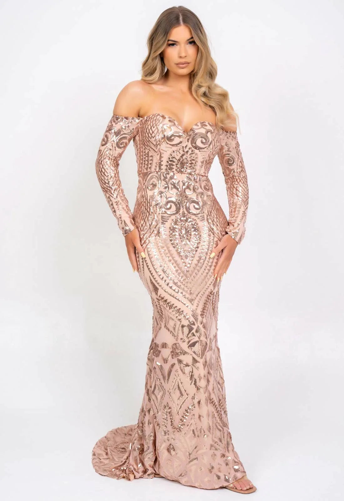 Nazz Collection Rose Gold Bella Sequin Maxi Dress-0