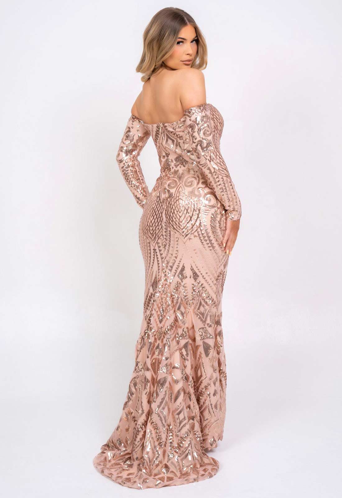 Nazz Collection Rose Gold Bella Sequin Maxi Dress-99977