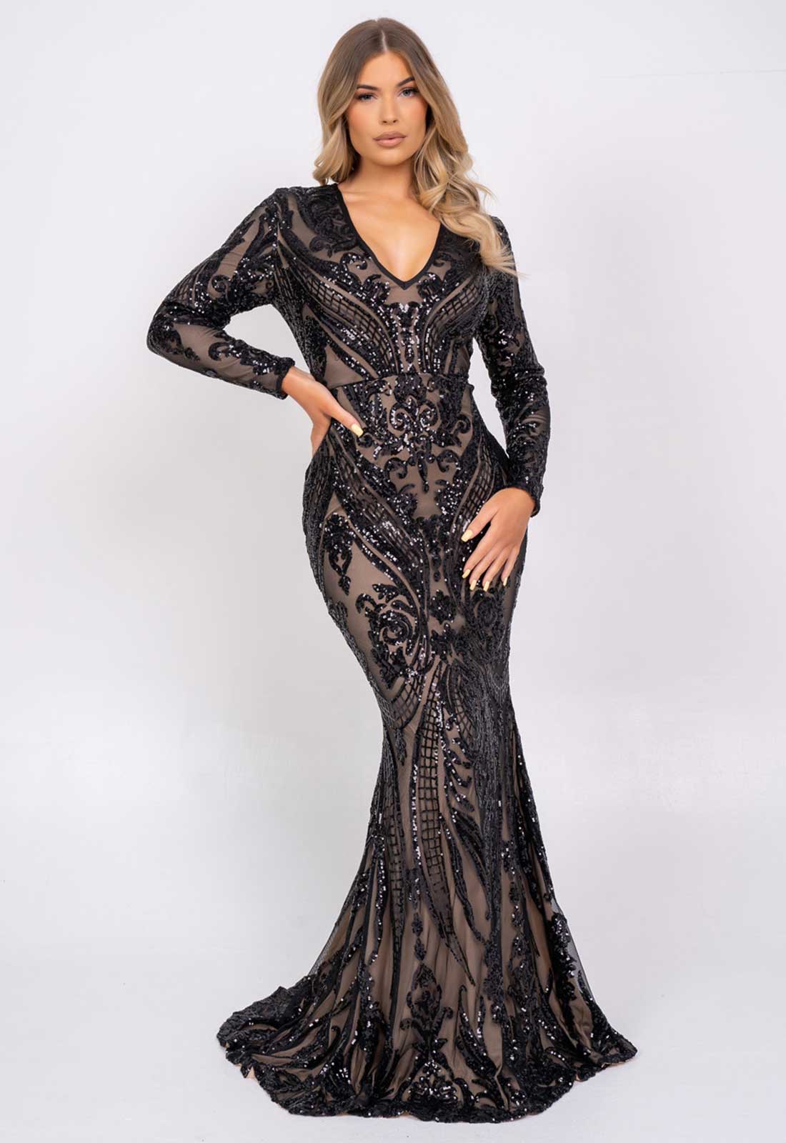 Nazz Collection Black Arabella Sequin Maxi Dress-0