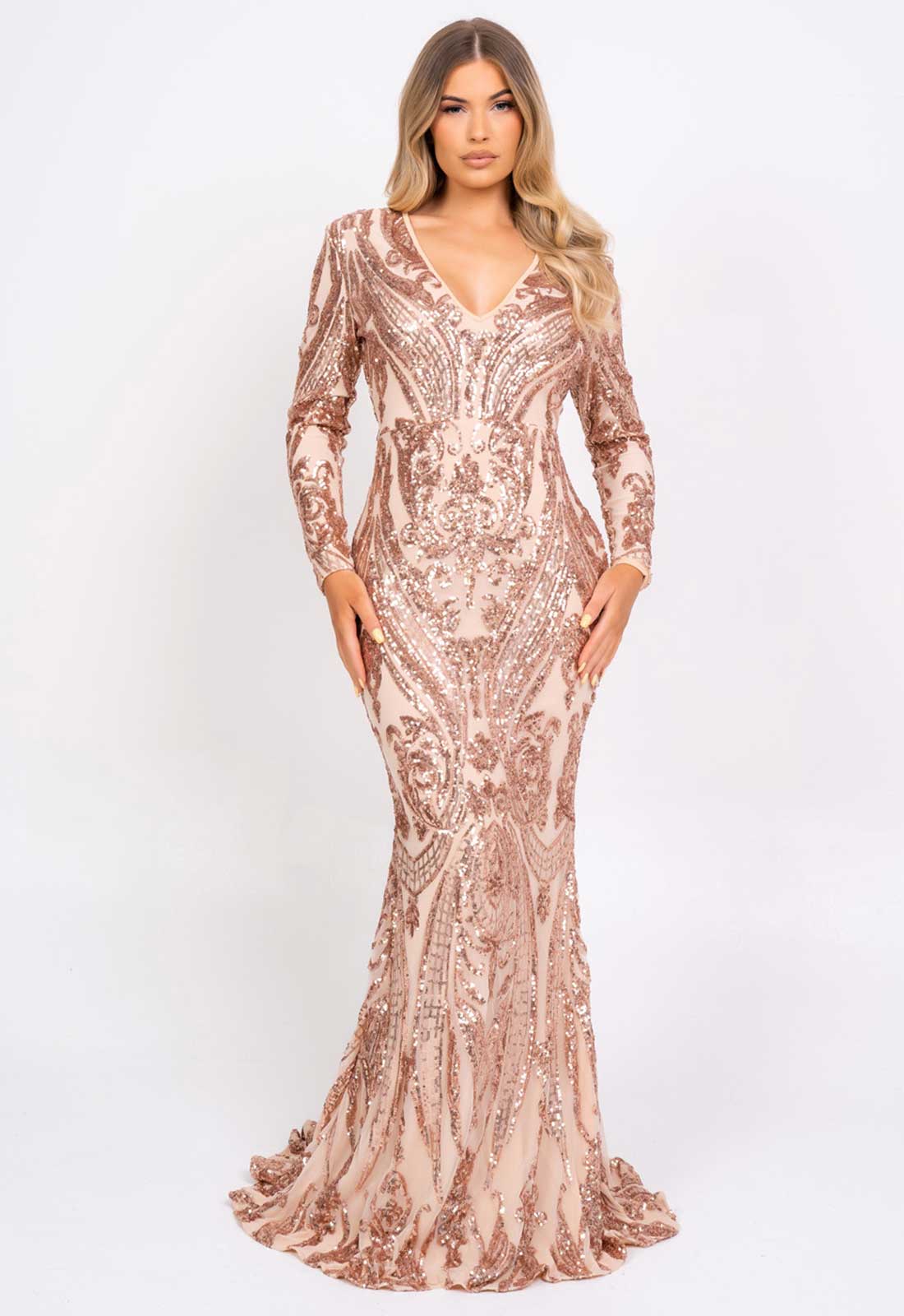 Nazz Collection Rose Gold Arabella Sequin Maxi Dress-0