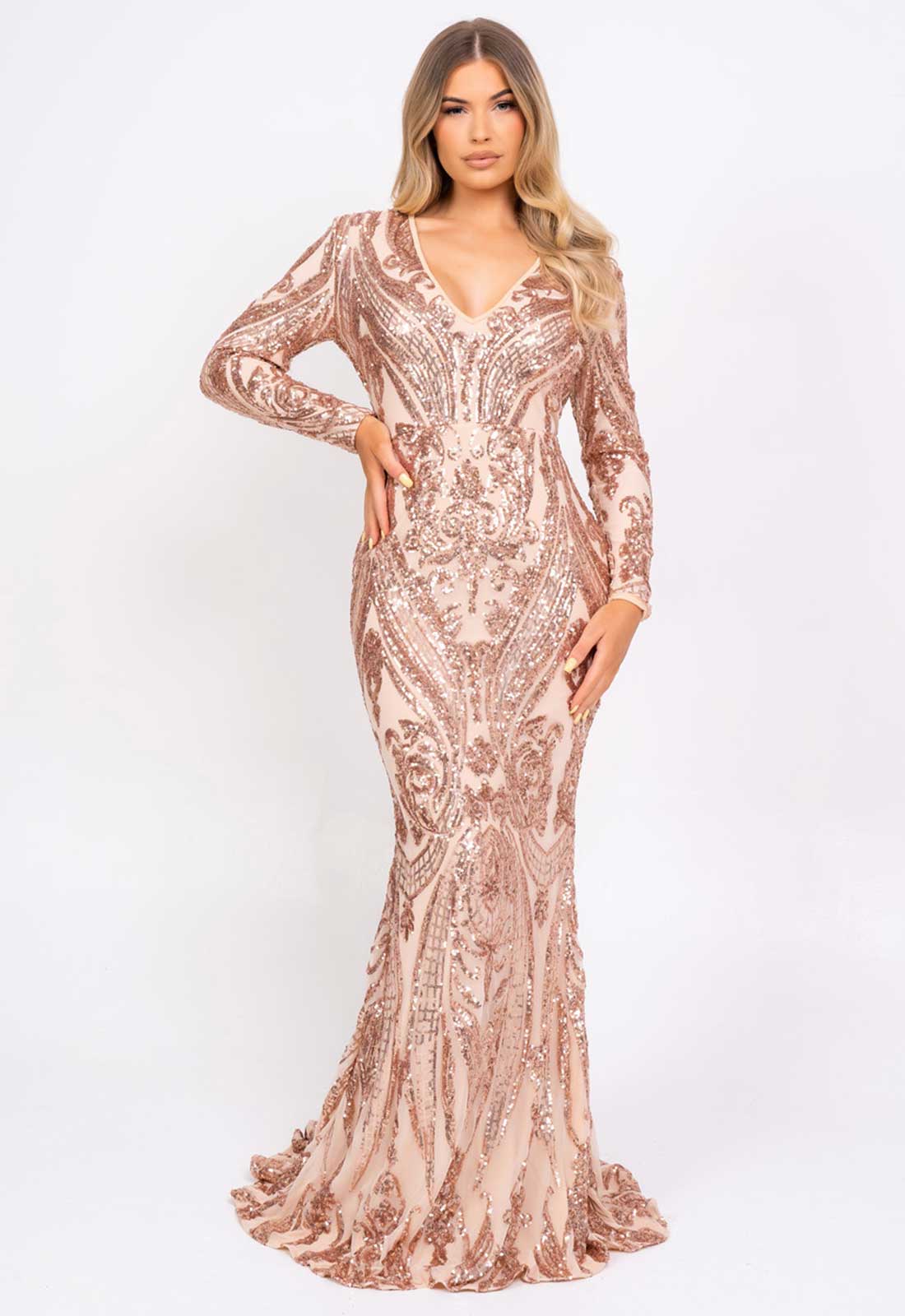 Nazz Collection Rose Gold Arabella Sequin Maxi Dress-99956