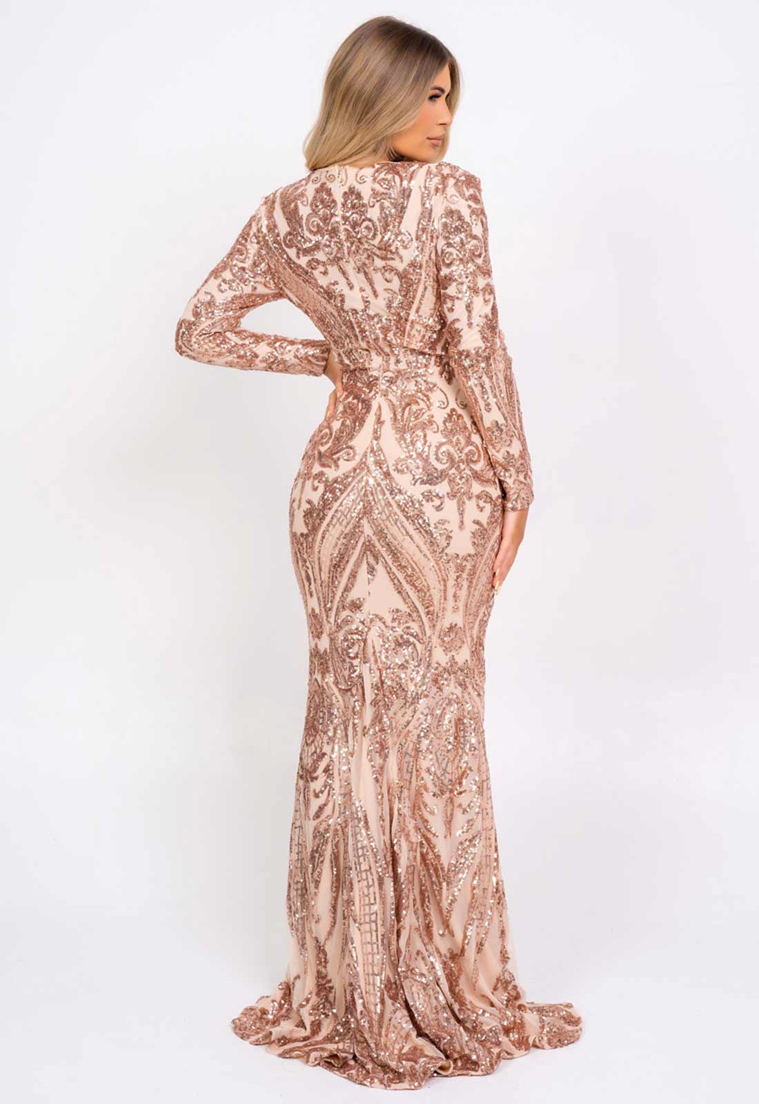 Nazz Collection Rose Gold Arabella Sequin Maxi Dress-99959
