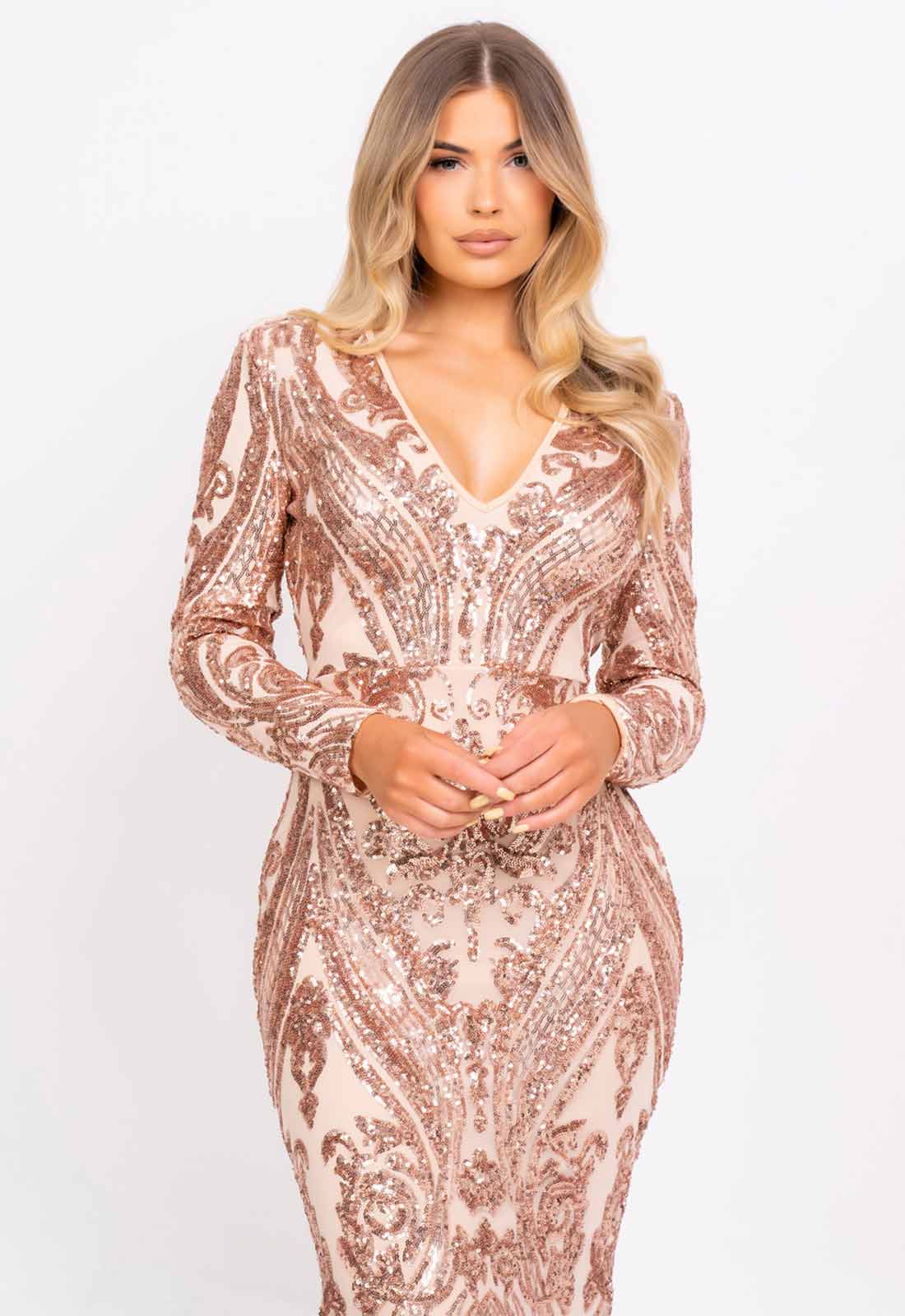 Nazz Collection Rose Gold Arabella Sequin Maxi Dress-99955