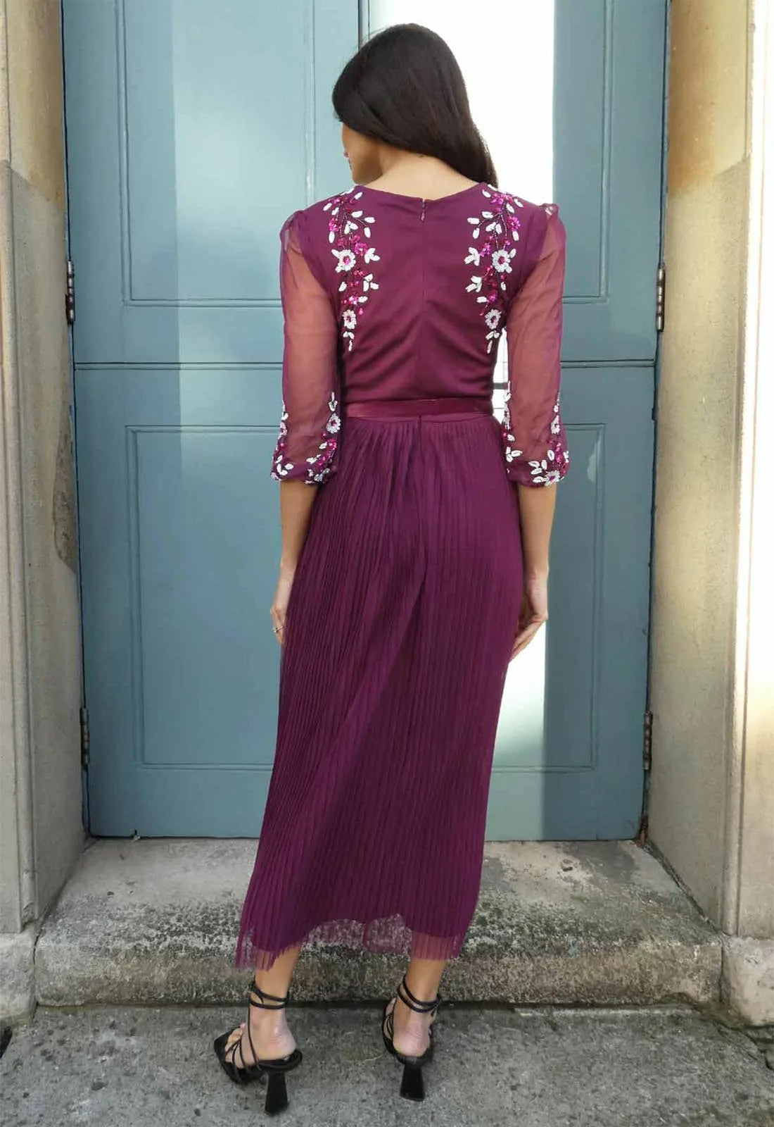 Raishma Couture Burgundy Polina Sequin Dress-120118