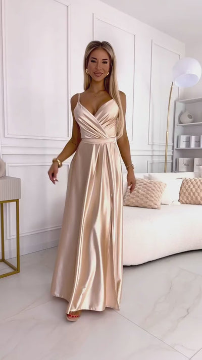 Gold satin evening dress online