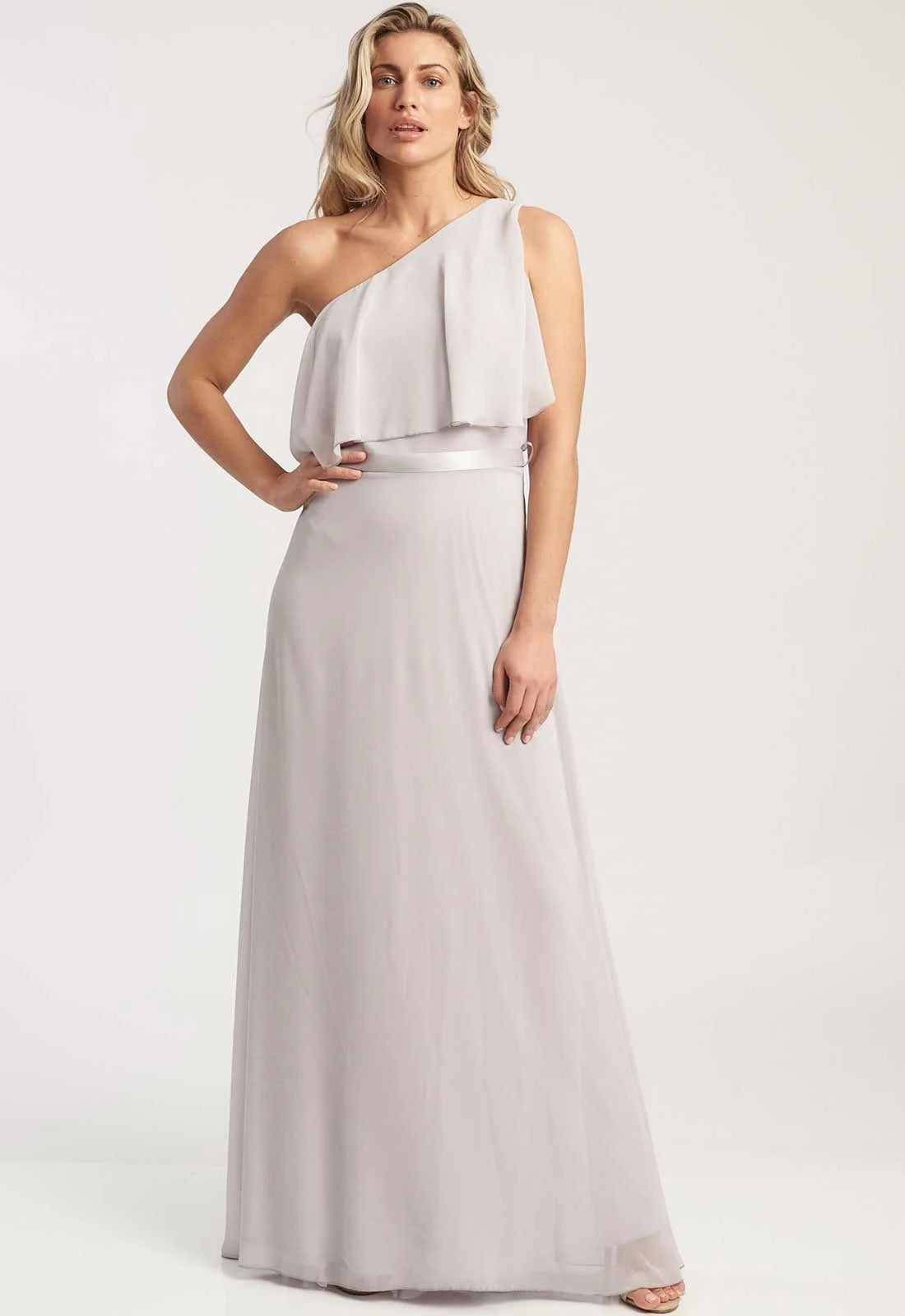 Revie London Grey Anastasia One Shoulder Maxi Dress-42494