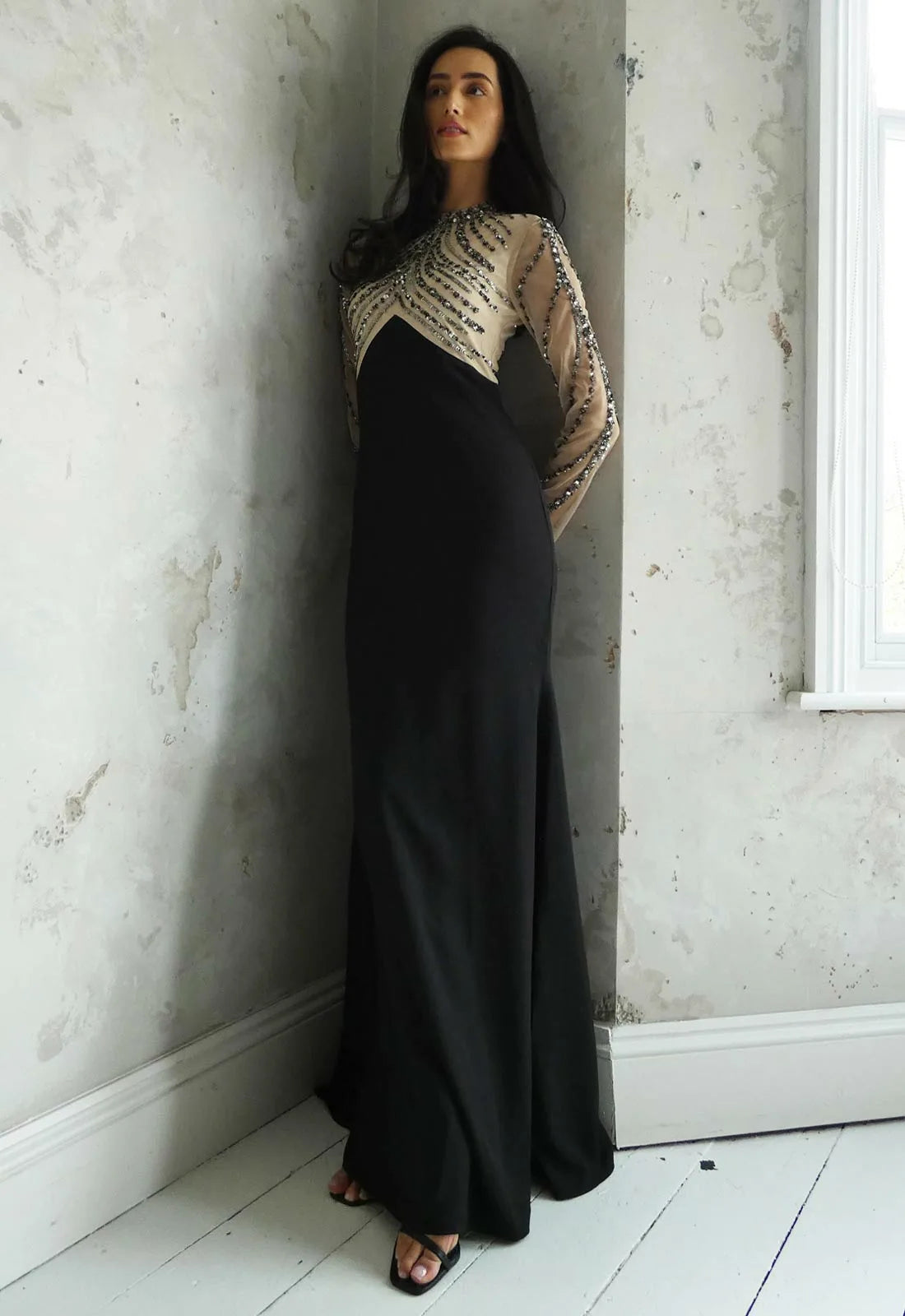 Raishma Couture Black Rosalia Embellished Maxi Dress-112640