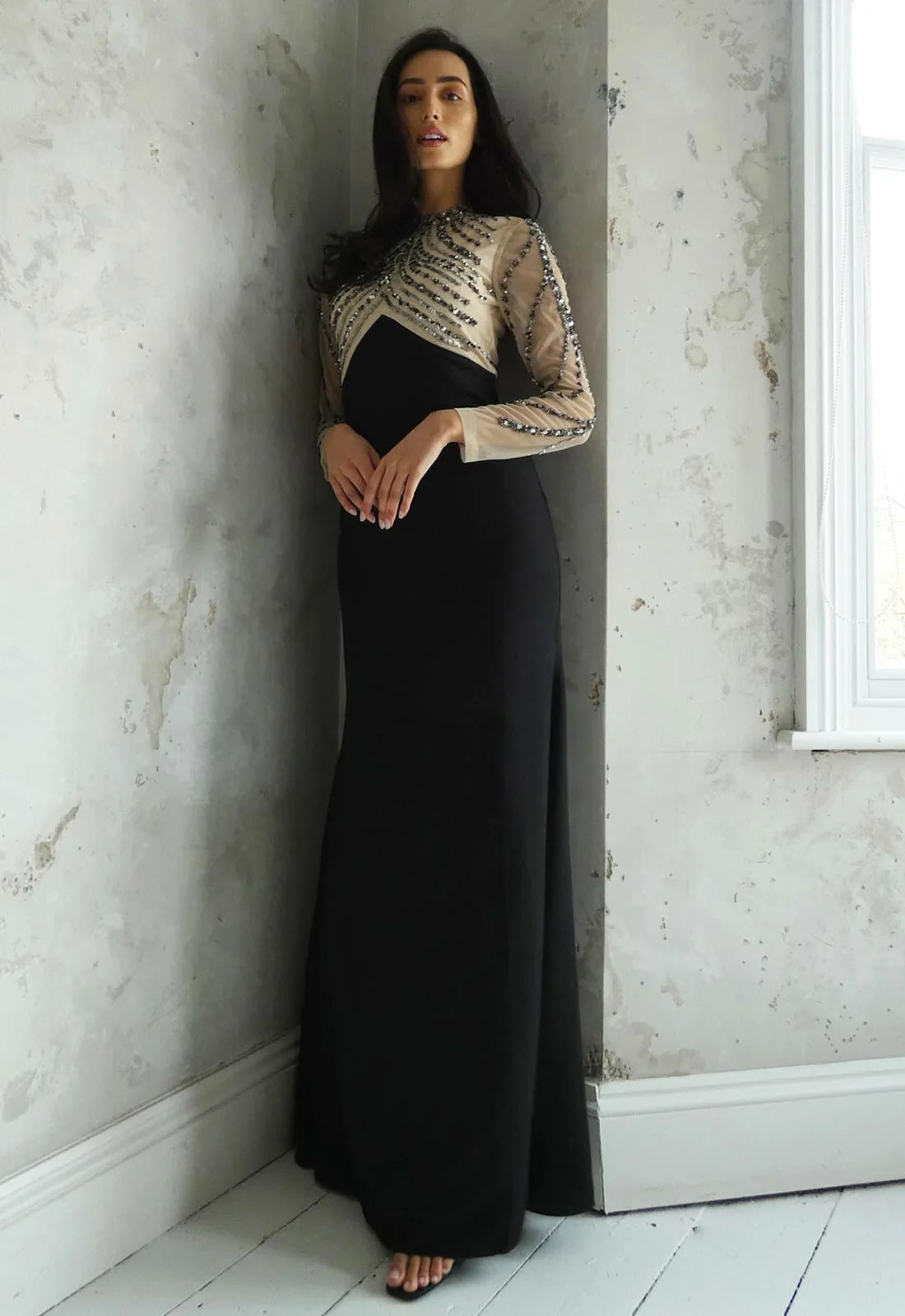 Raishma Couture Black Rosalia Embellished Maxi Dress-112641