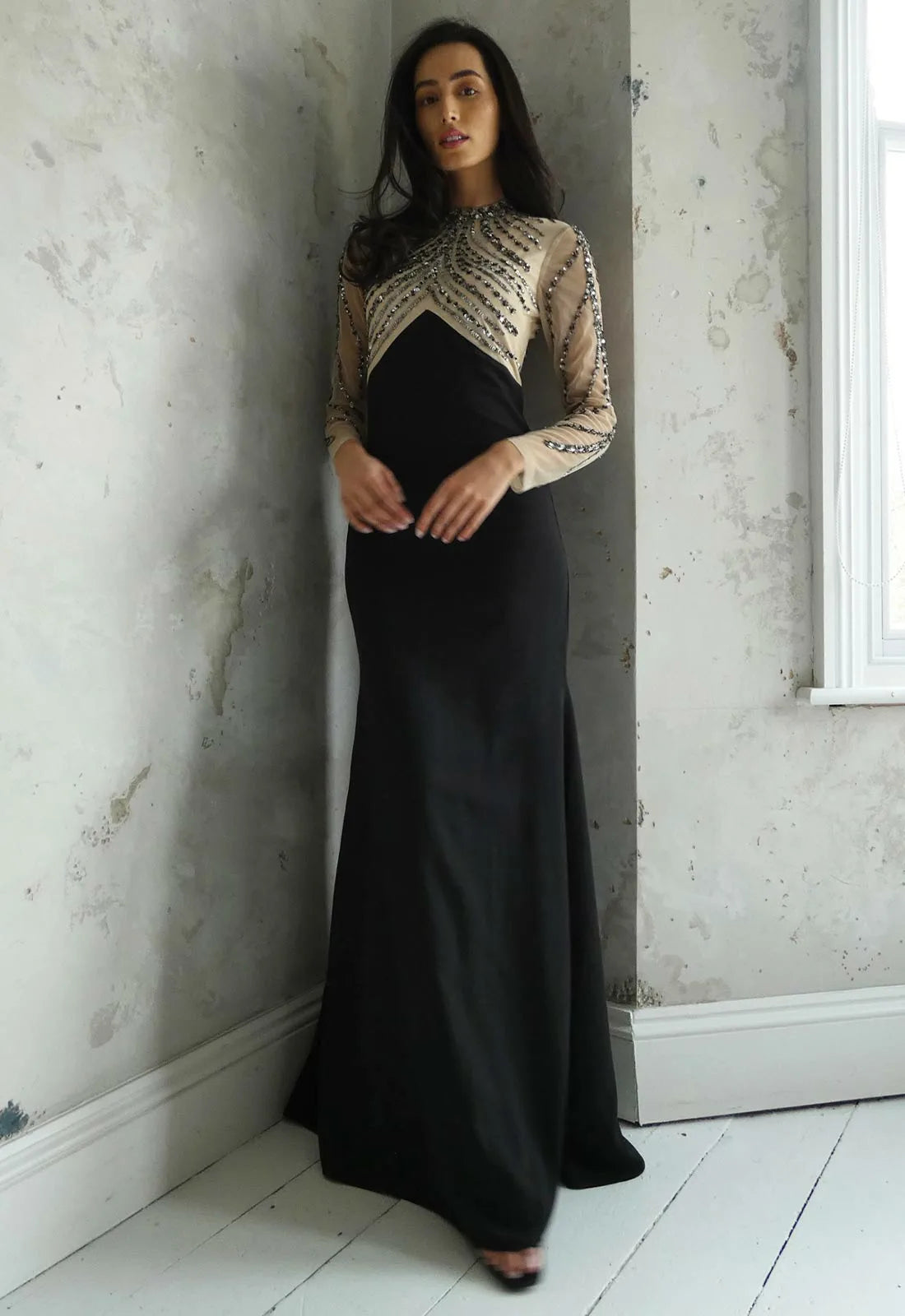 Raishma Couture Black Rosalia Embellished Maxi Dress-0
