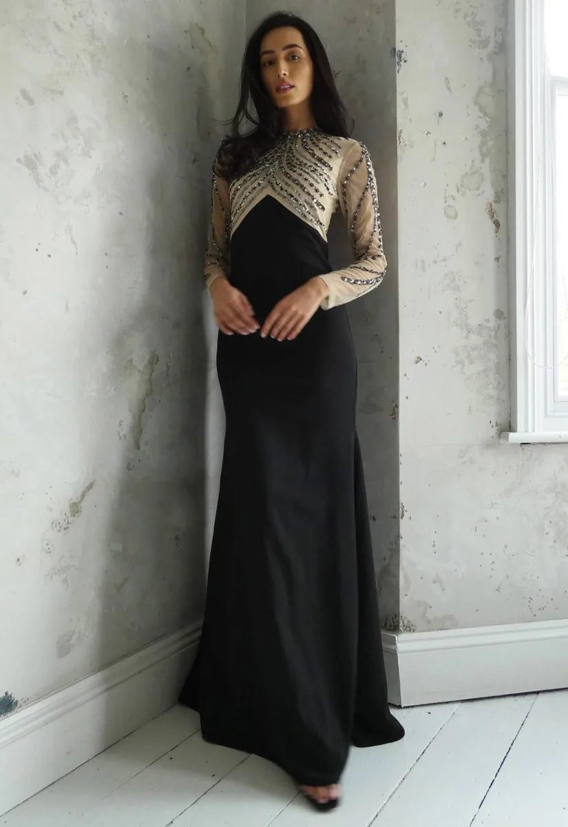 Raishma Couture Black Rosalia Embellished Maxi Dress