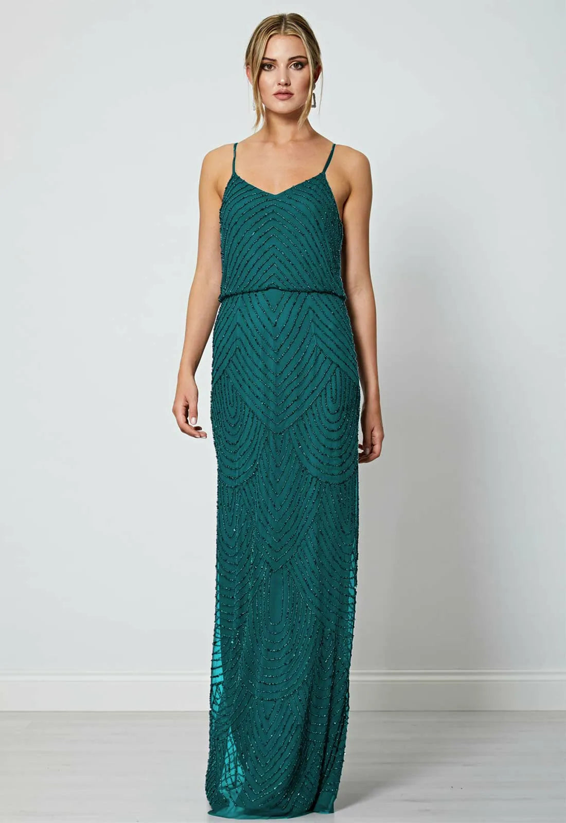 ANGELEYE Green Poppy Embellished Maxi Dress-105760