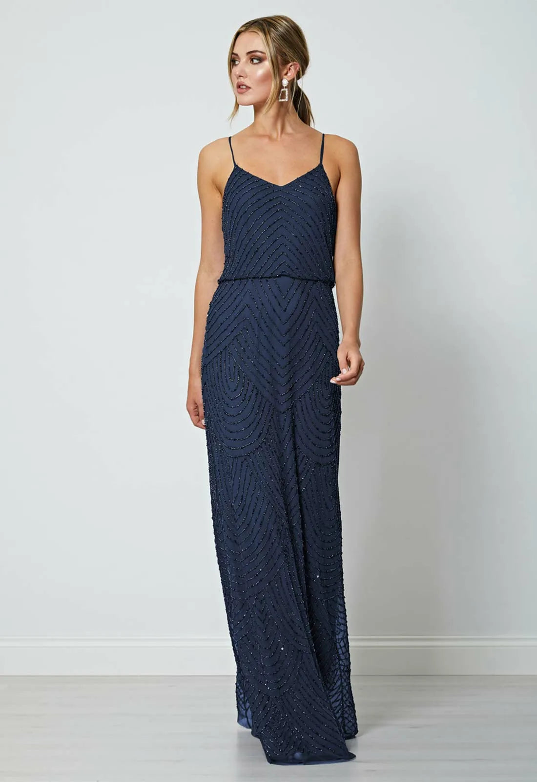 ANGELEYE Navy Poppy Embellished Maxi Dress