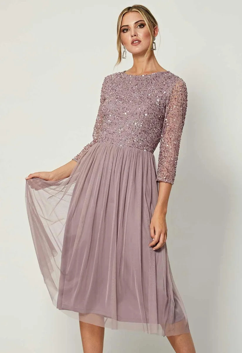 ANGELEYE Lavender Sequin Midi Dress